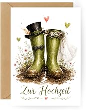 Wedding Card Farmers Wedding - Wedding Greeting Card for Farmers, Farmers & Country Wedding - Rustic Folding Card with Wellies - High Quality Card with Envelope (Wellington Boots)