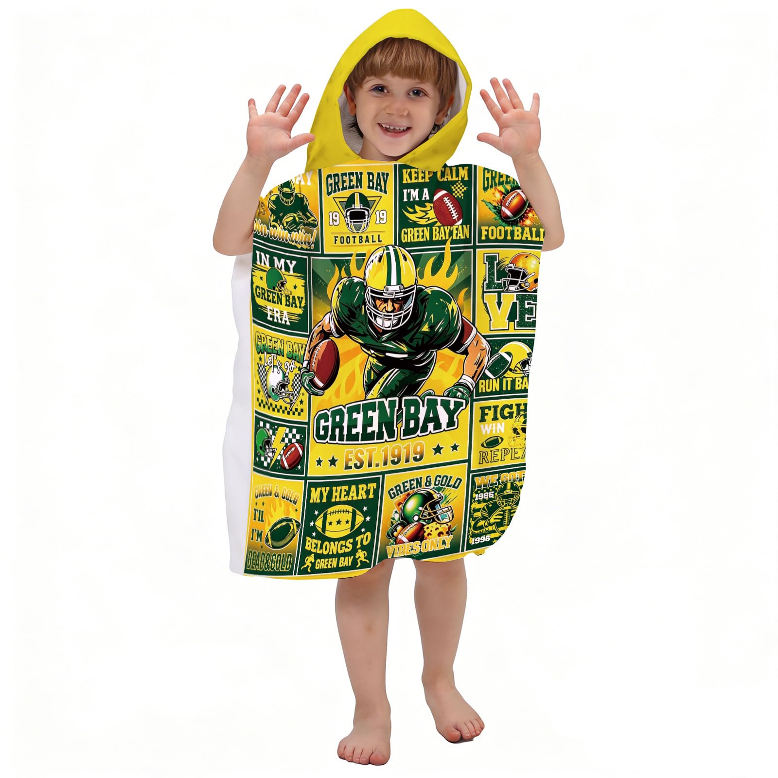 Corbourt Hooded Kids Beach Towels - Football Bath Towel Girls Boys Swim Kids Pool Towels Quick Dry Lightweight Soft Microfiber Poncho Towel 24x24 (Football Towel-3)