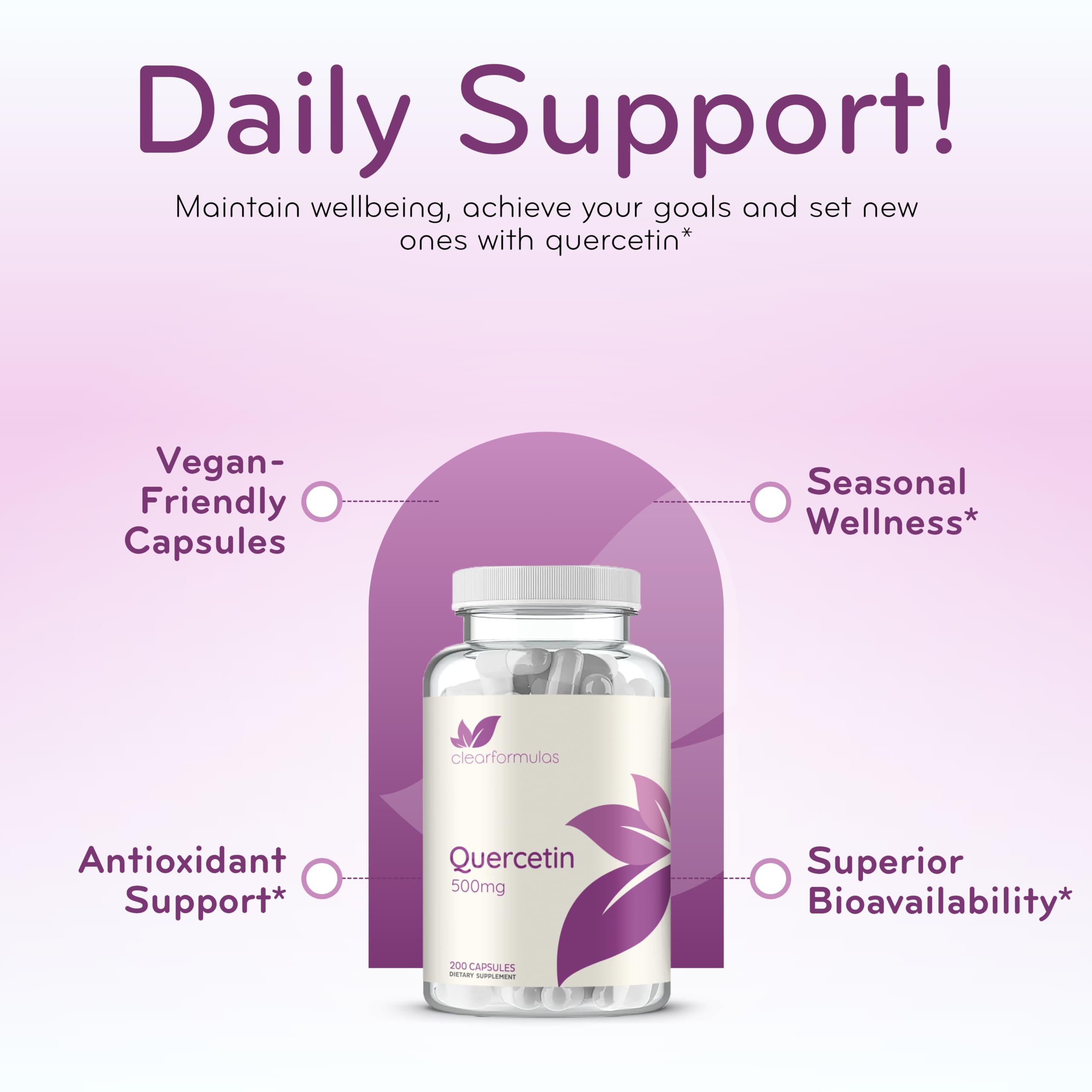 Clear Formulas High Strength Quercetin Anhydrous 500mg Capsules - Quercetin Potent Flavonoid Antioxidant for Heart and Immune Support - 500mg per Serving - Made in a cGMP US Lab (100 Servings) — Amazon image 4