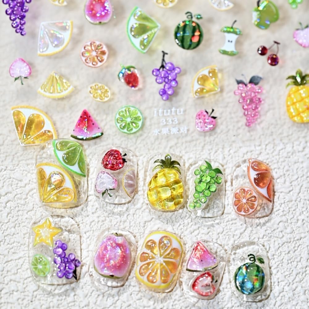 Fruits Nail Stickers 5D Embossed Colorful Nail Decals Strawberry Nail Designs Cute Cherry Nails Supplies 3D Self-Adhesive Tropical Spring Summer Nails Stickers Decals for Women DIY Manicure 1 Sheet image 4