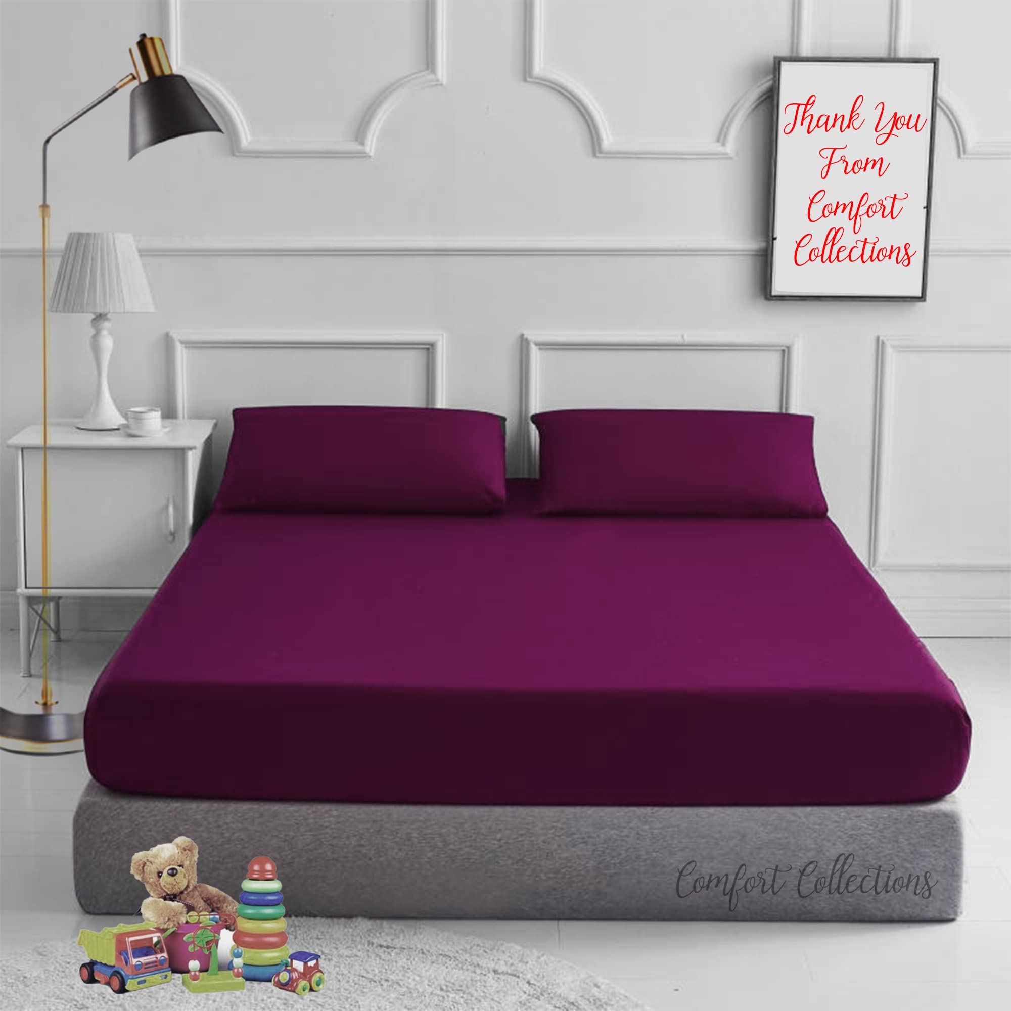 Comfort Collections Plain Dyed Easy Care Poly Cotton Flat and Fitted Sheet Set with Pillow Case Bedding Set (Wine, Pillowcase Pair Only)