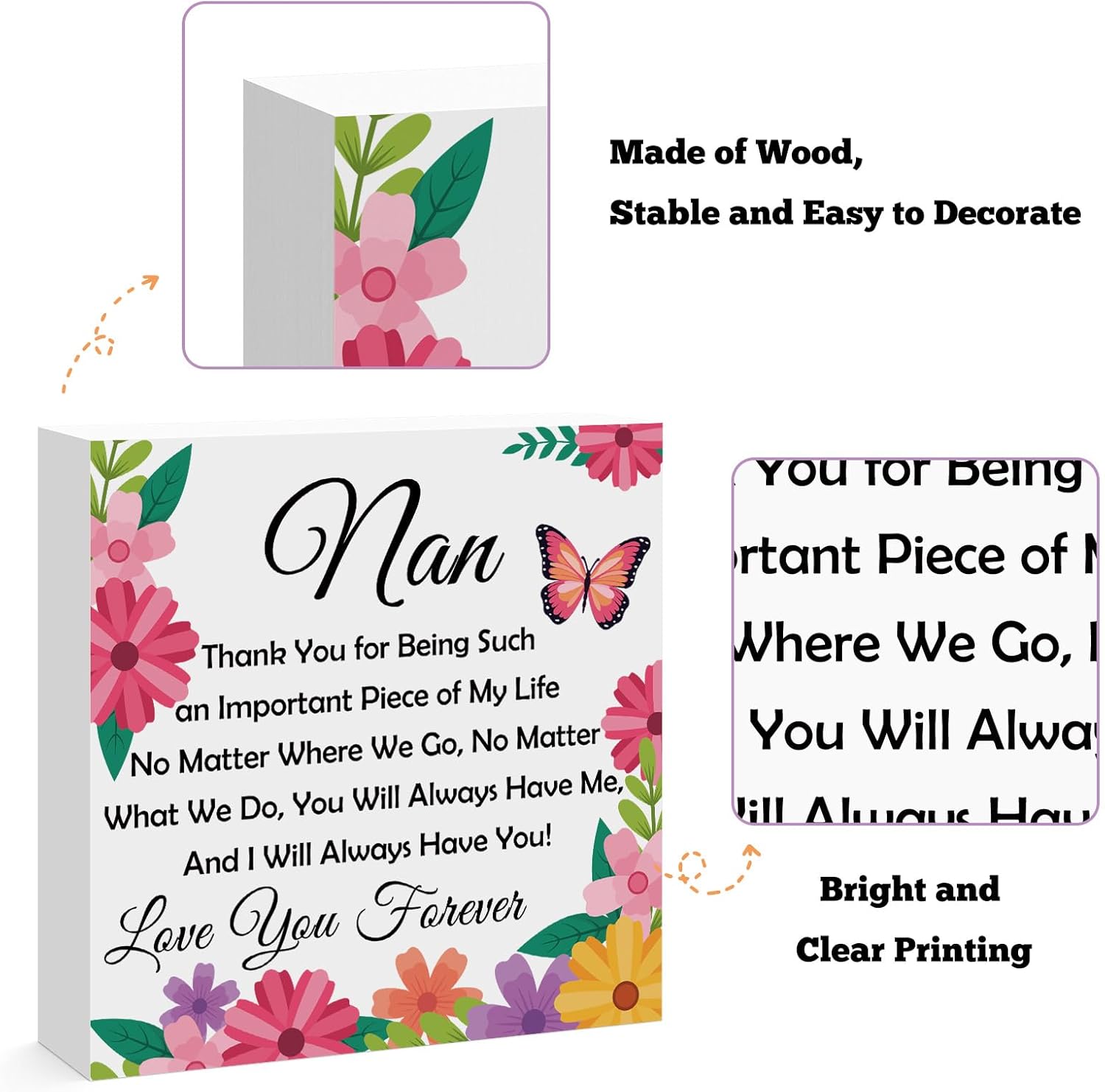 Nan Gifts for Grandma Unique Wooden Block Sign Desk Table Decor Sign for Nan Christmas Birthday Mothers Day Gift for Grandma from Granddaughter Grandson Grandkids - Image 3