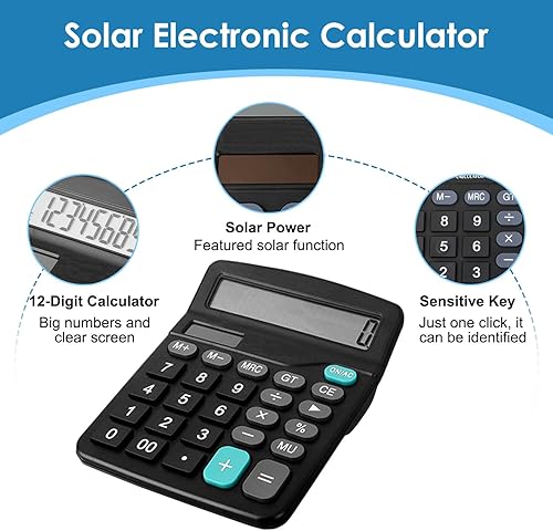 Miniatura 2 de Paquete de 8 calculadoras de oficina de escritorio, calculadora de escritorio básica solar de 12 dígitos, calculadoras electrónicas de doble