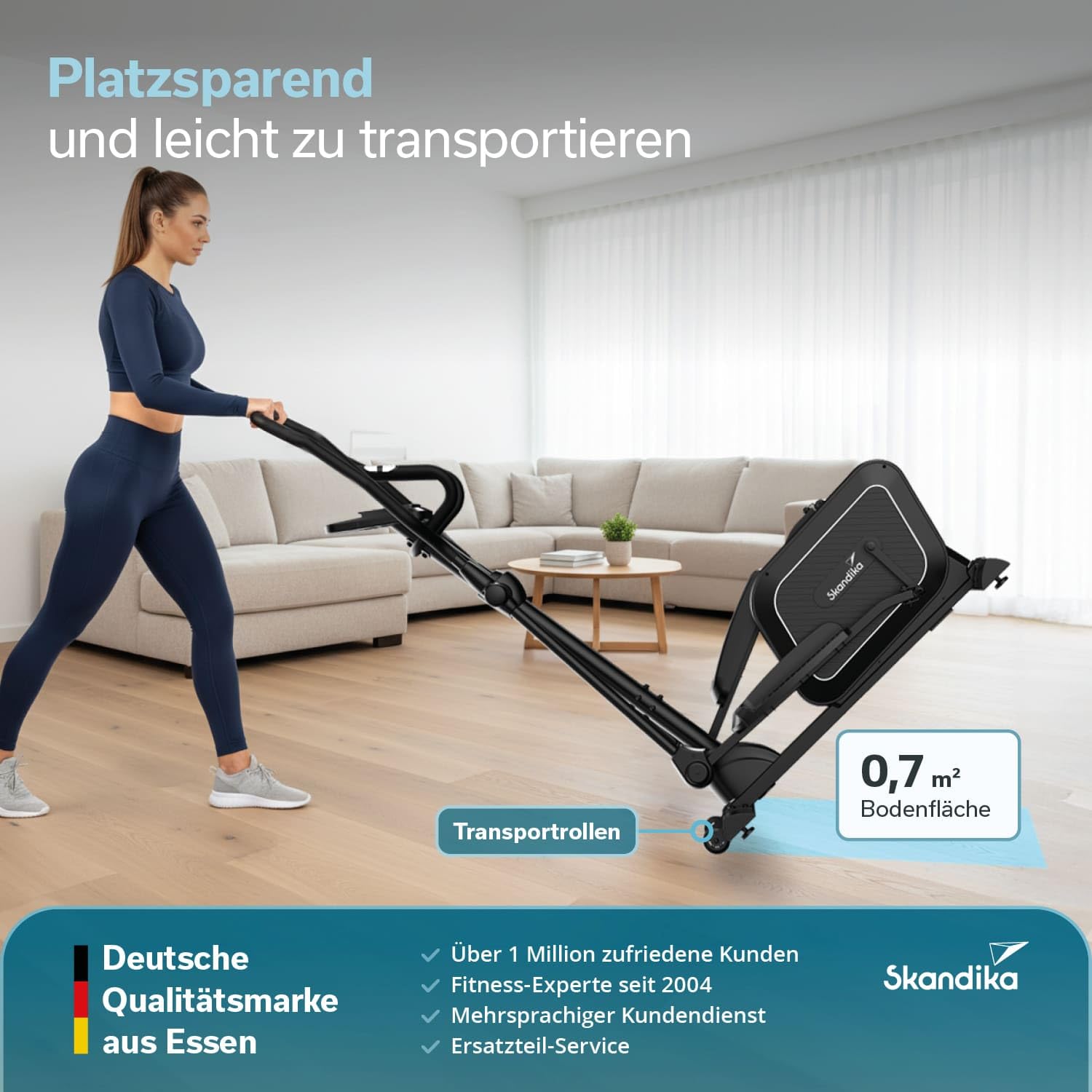 Skandika Crosstrainer für Zuhause Fint P8-R | Heimtrainer leise, 32 Stufen, 22 Programme, bis 120 kg, Kinomap App kompatibel, 8 kg Schwungmasse, Ellipsentrainer | Ellipsen Crosstrainer Fitness Sport