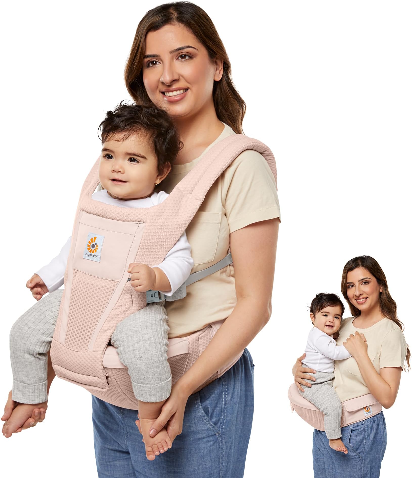 Alta Hip Seat Baby Carrier for Babies & Toddlers 4-48 Months (12-45 lbs) - 3-Position Convertible Ergonomic Baby Carrier with Storage Pocket, Sun Hood, Hip-Healthy Positioning - Pink Quartz