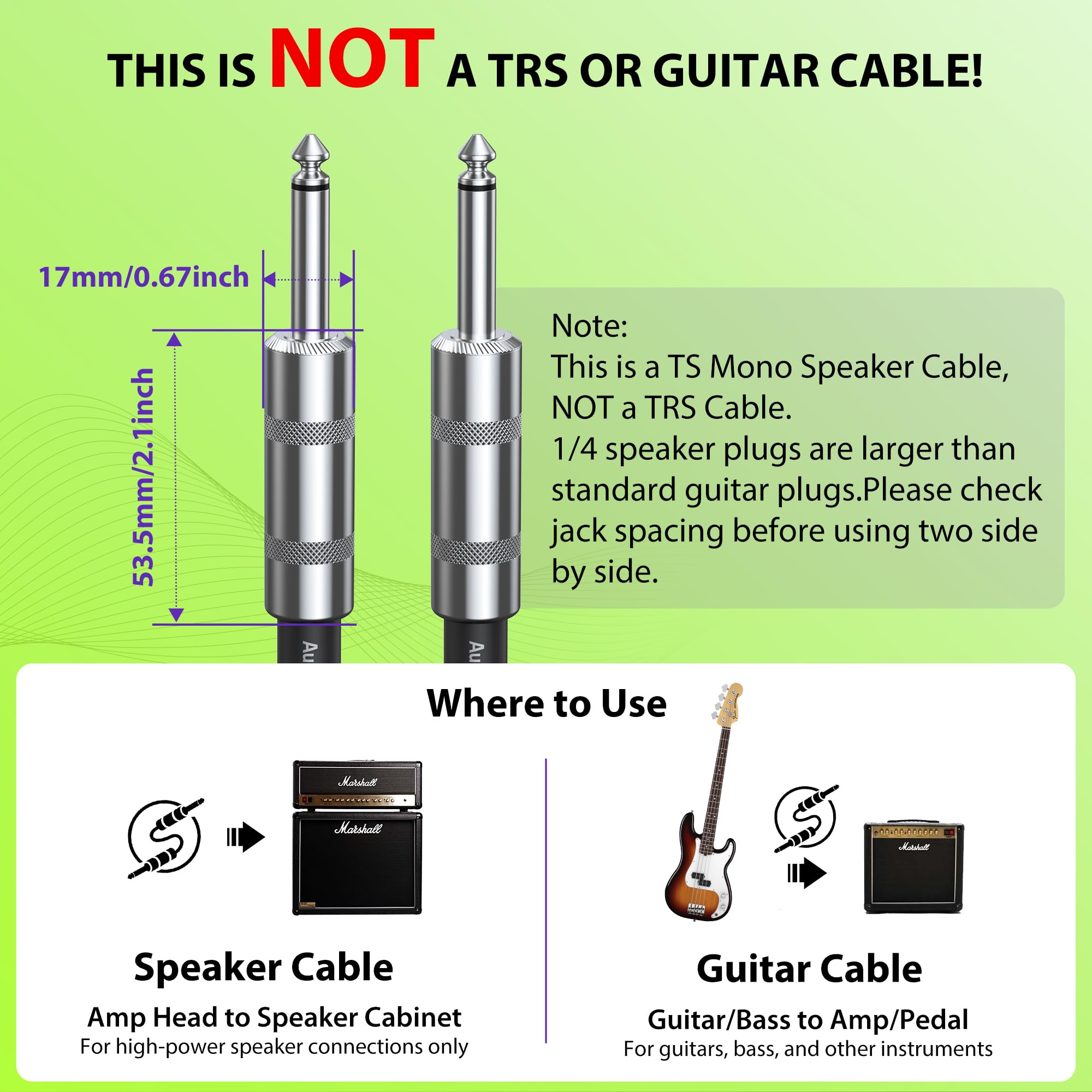 AA AUDIO ACCESSORY Cable de altavoz de 12 AWG de 1/4 de pulgada y 15 pies [diseño silencioso – doble OFC de cobre trenzado blindado] Cable de altavoz trenzado de nailon reforzado con Kevlar para