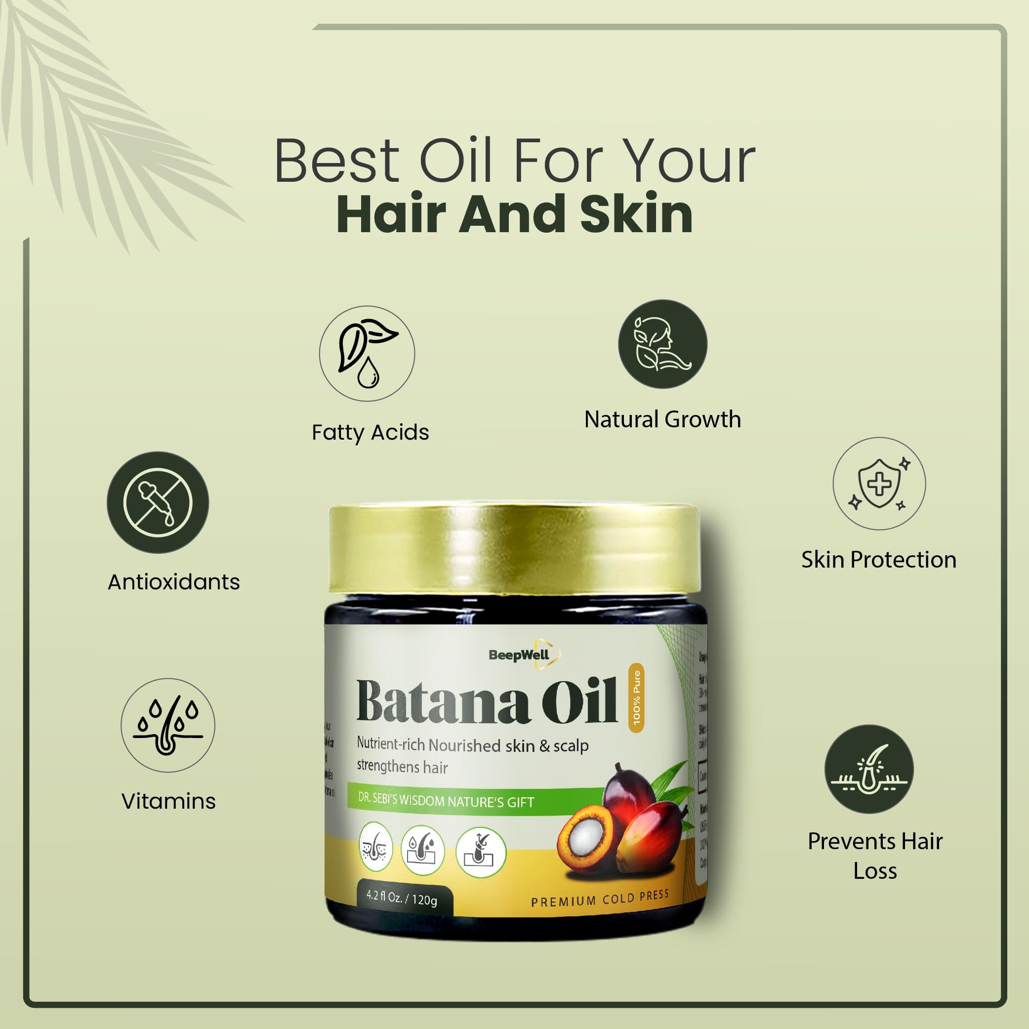 BeepWell Batana Oil for Hair Growth, Dr. Sebi Pure Batana Oil from Honduras- Unrefined Raw Hair Oil Prevents Hair Loss - Image 3