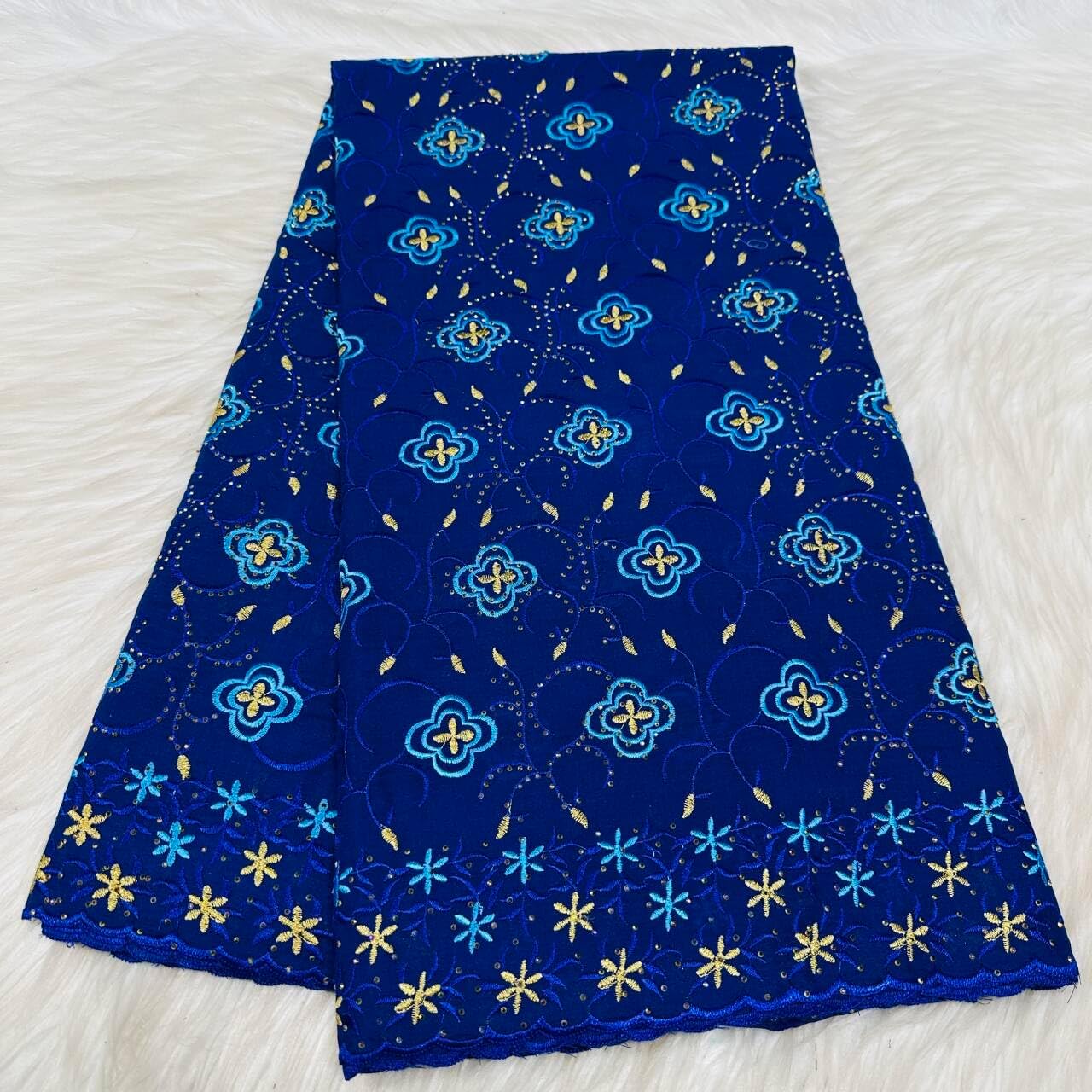 5 Yards Swiss Voile Lace Fabric Heavy Beaded Embroidery African 100% Cotton Fabric Popular Dubai Style. (White)