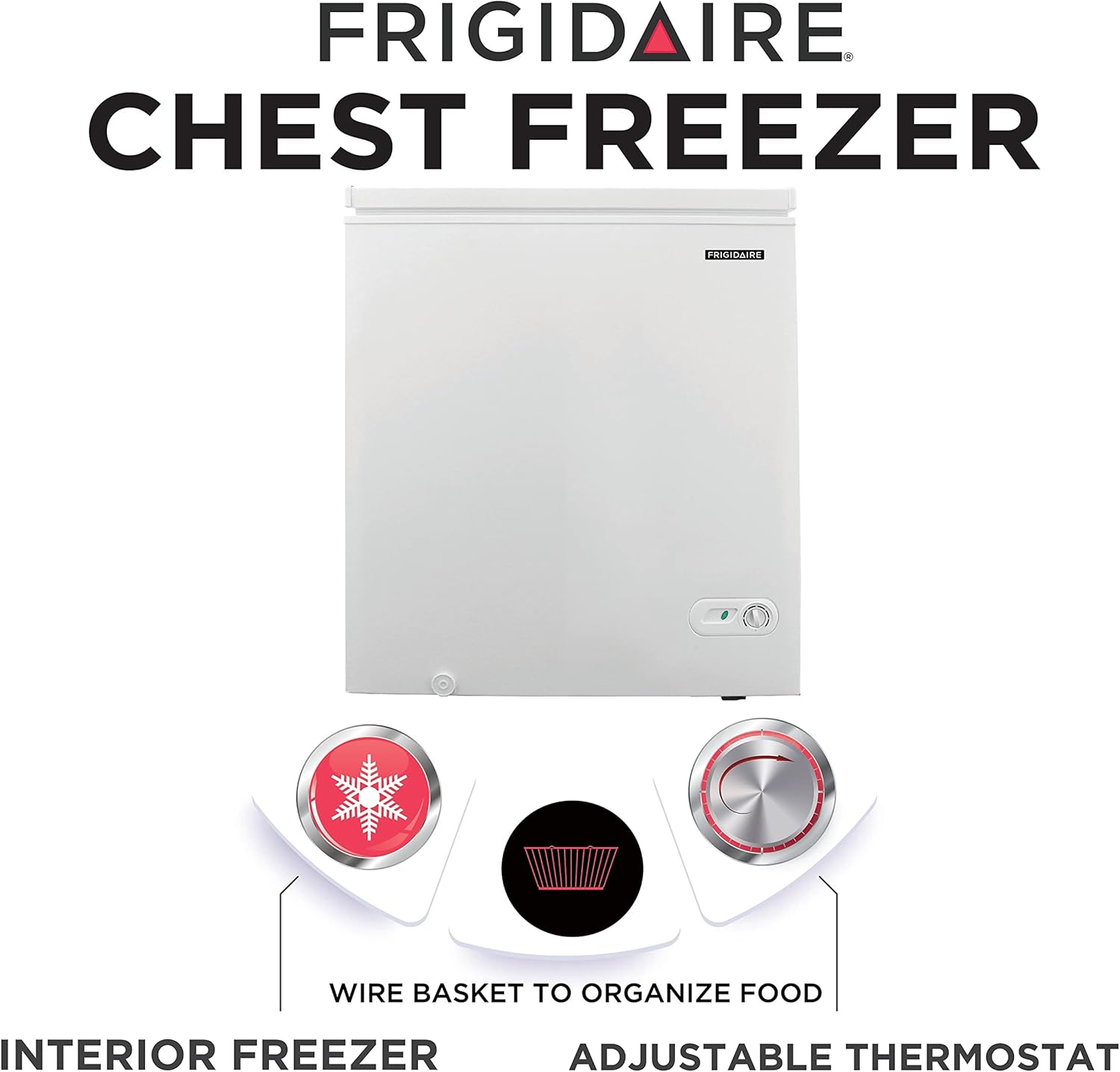 FRIGIDAIRE EFRF9003 Chest Deep Freezer, 9 Cu. Ft. Class, WhiteAdjustable Thermostat-Removable Vinyl Coated Wire Basket-Easy Defrost Drain, 9-10CF, White