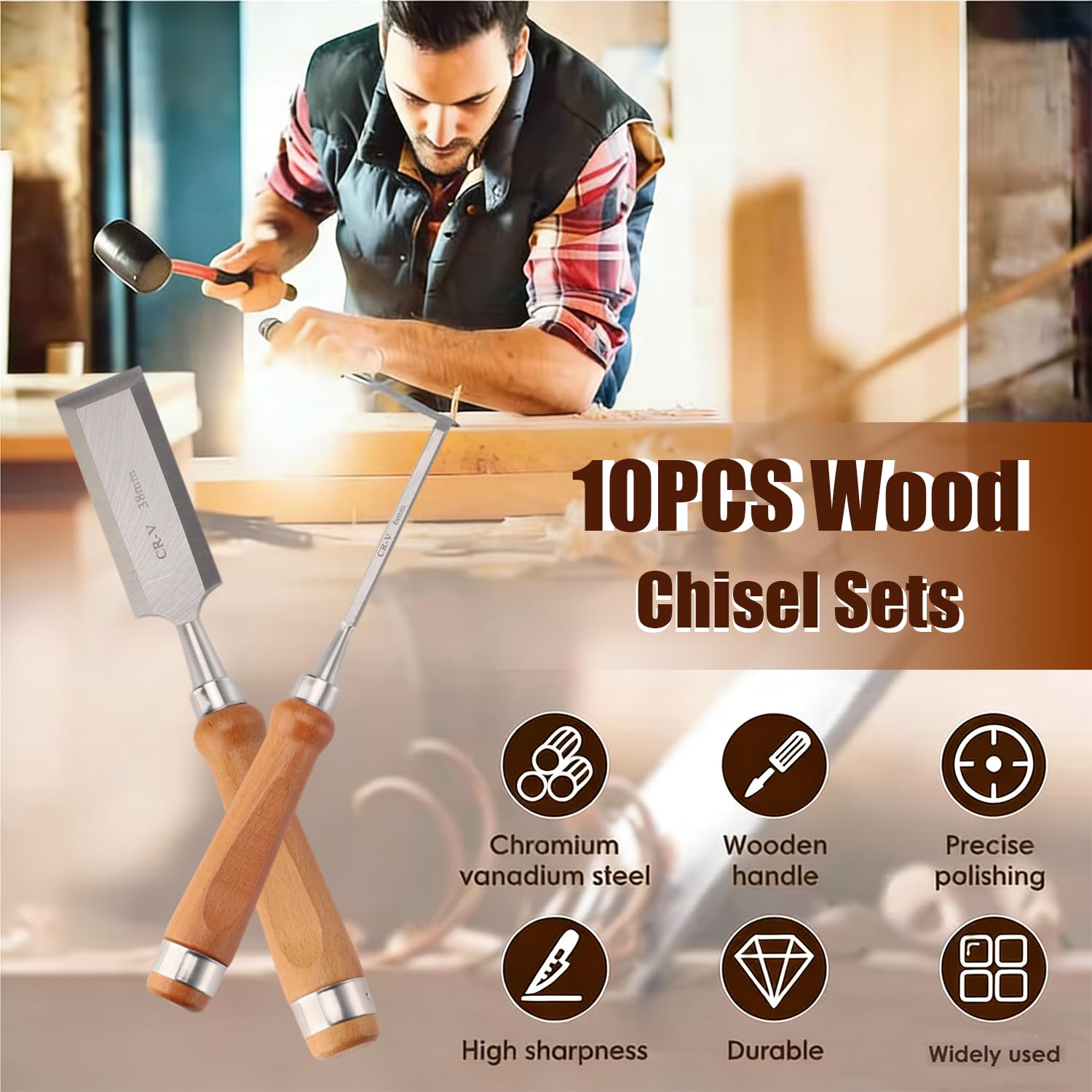 Gouge a Bois,Ciseaux à Bois Professionnels,Ensemble De 8,Comprenant Une Pierre à Aiguiser Et Un Guide d'Affûtage,Outils De Sculpture,Adaptés Aux Débutants Et Aux Professionnels Du Travail Du Bois