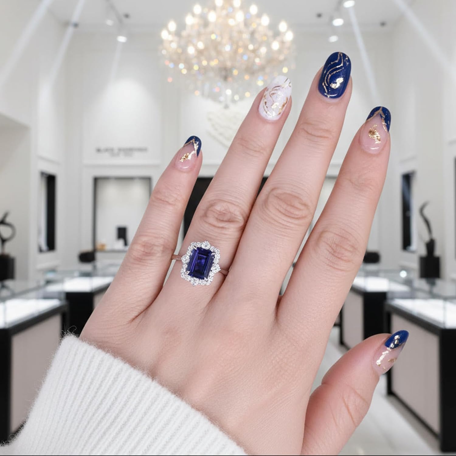 10K 14K 18K Solid Gold 1-3 Carat Emerald Cut Gemstone Engagement Ring, Birthstone Aquamarine/Blue Sapphire/Topaz/Amethyst Accented Halo Wedding Ring for Women Birthday Anniversary Jewelry Gift - Image 6