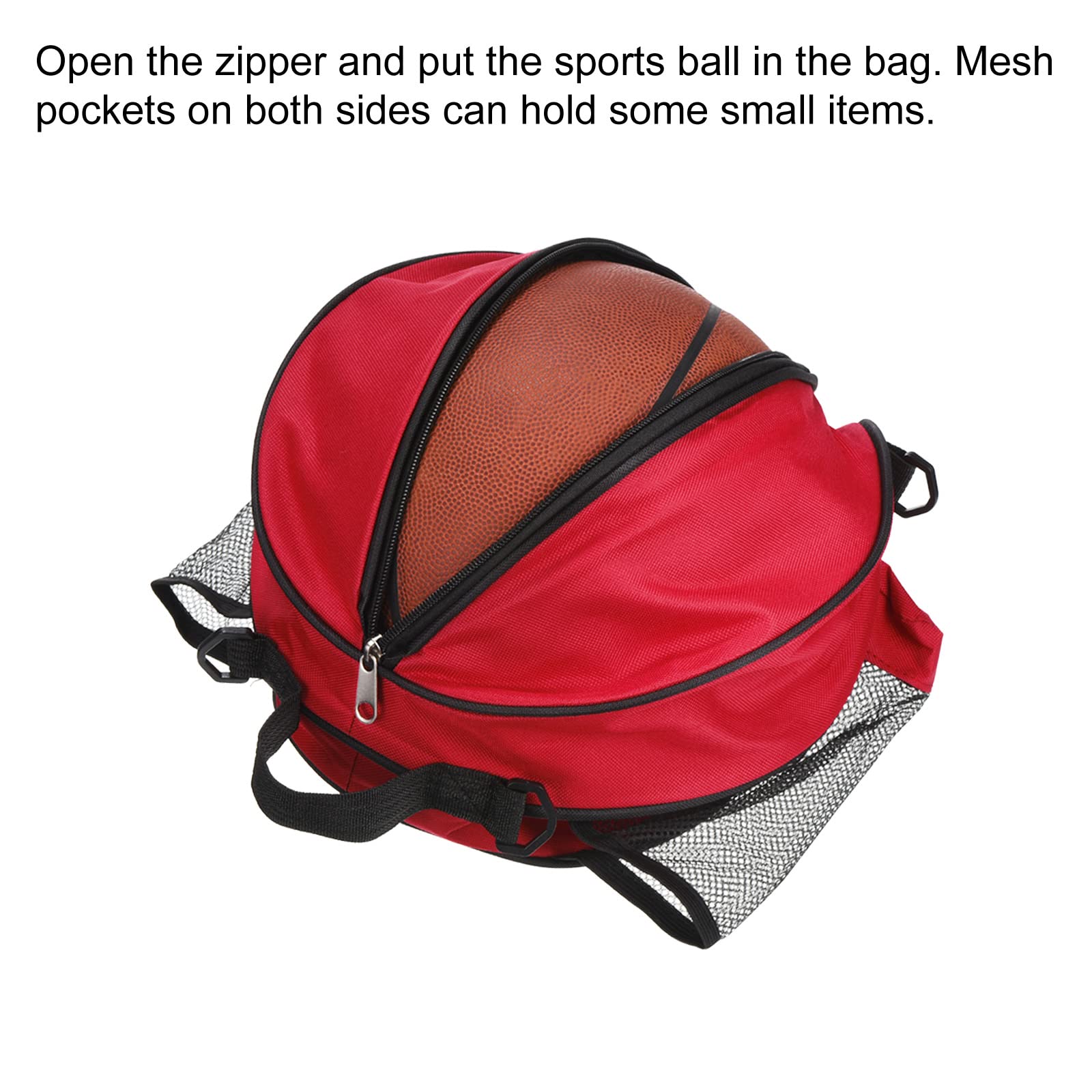 PATIKIL Size 7 29.5" Basketball Bag, Sports Backpack Waterproof Ball Bag Carrier Holder with 2 Adjustable Shoulder Straps, 2 Side Mesh Pockets for Soccer Football Volleyball, Red - Image 4