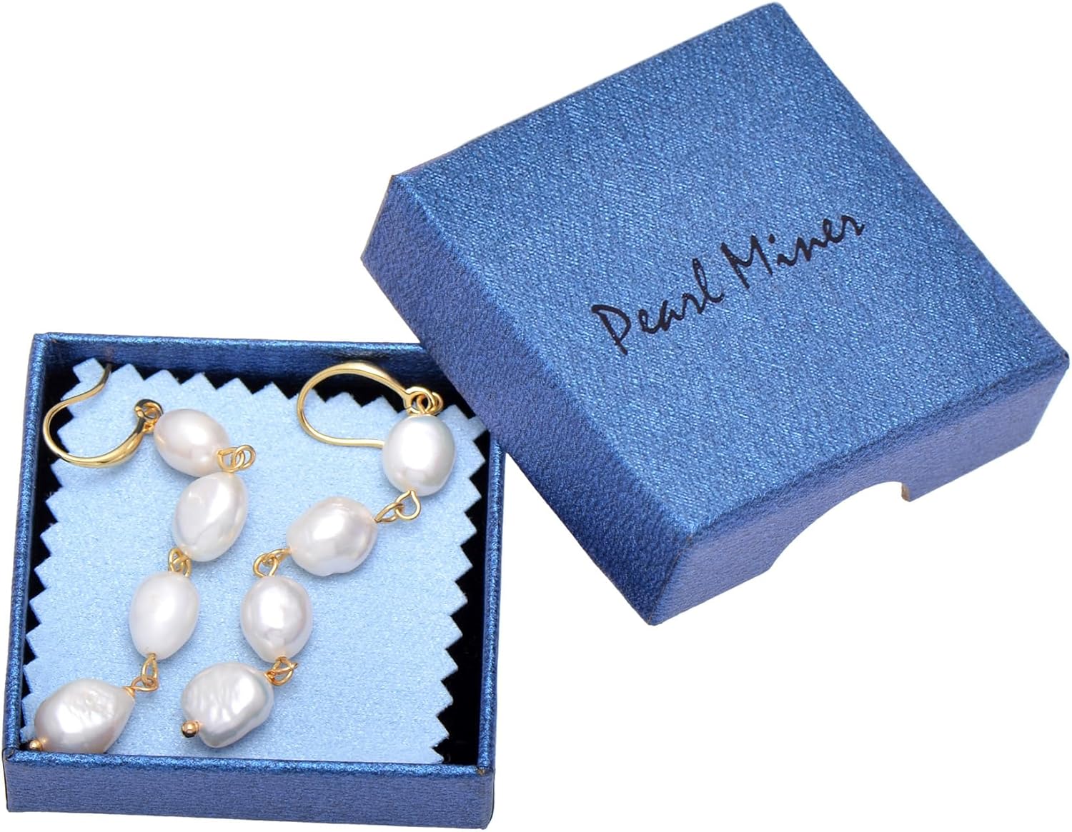 Freshwater Cultured Pearls Wire Beaded Linear Earrings for Women, White Gold Plated - Image 5