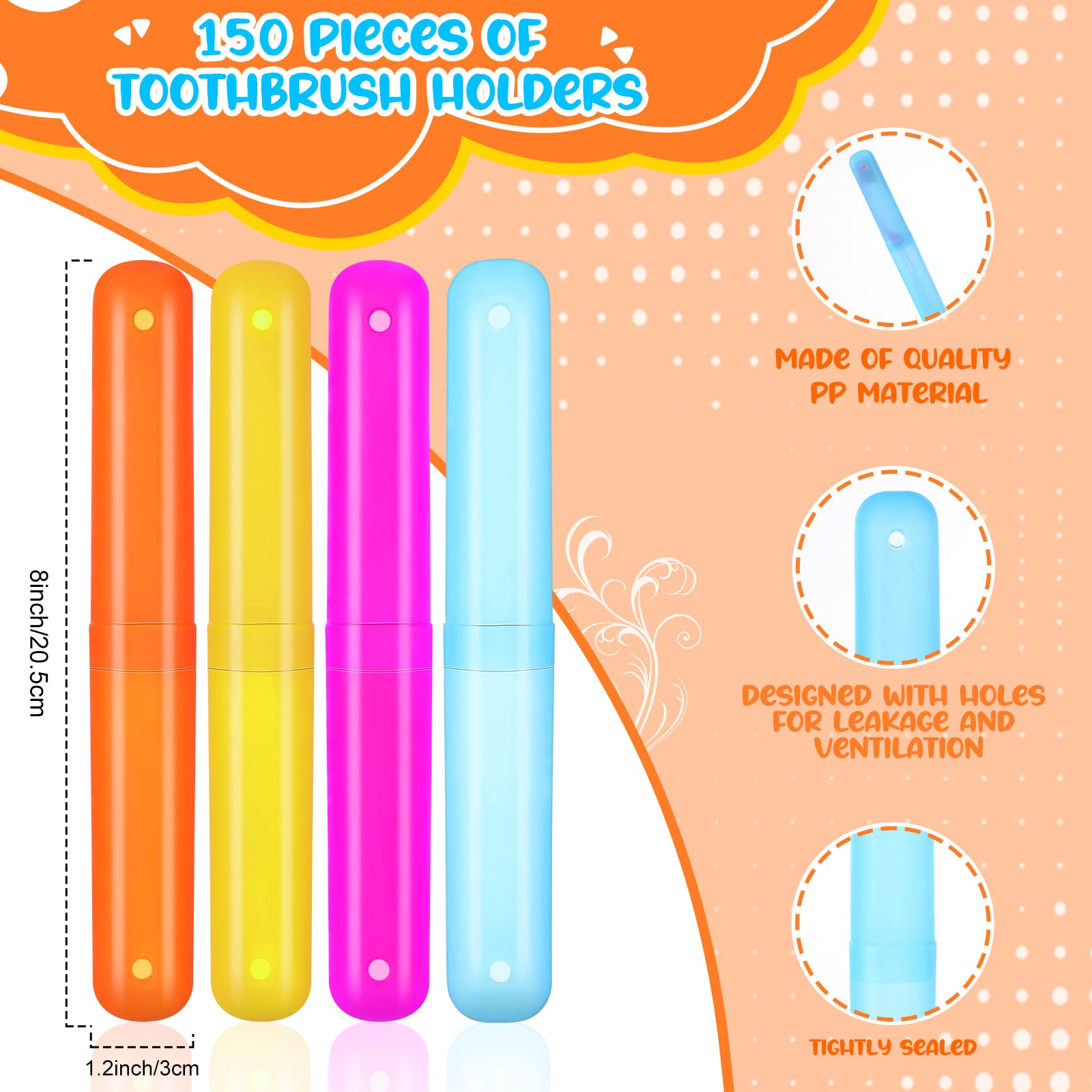 Lallisa 150 Pieces Travel Toothbrush Case Holder Bulk Portable Plastic Dust Proof Breathable Toothbrush Holder for Travel Indoor Outdoor Travel Trip Home Camping School