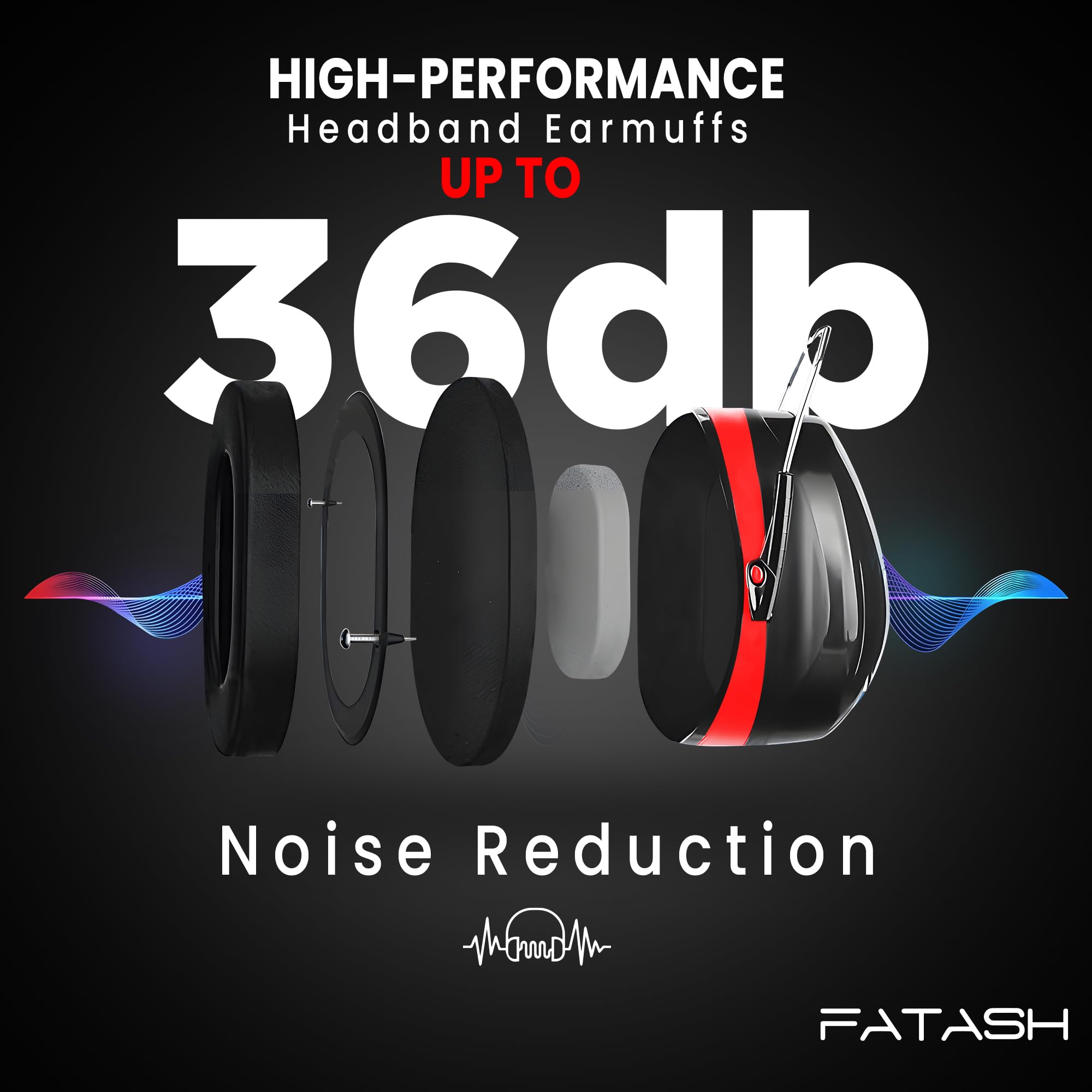FATASH Noise Cancelling Ear Defenders For Adults, Red - Image 3