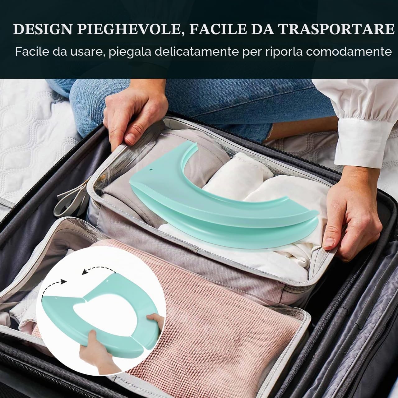 Sedile WC pieghevole in silicone portatile, per sedile igienico, portatile, portatile, da viaggio, con cuscino in silicone antiscivolo, riciclabile per vasetto da viaggio