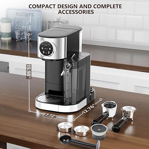 Miniatura 10 de COWSAR Máquina de café expreso de 20 bares, máquina comercial de café con leche y capuchino con espumador de leche automático, para café molido y