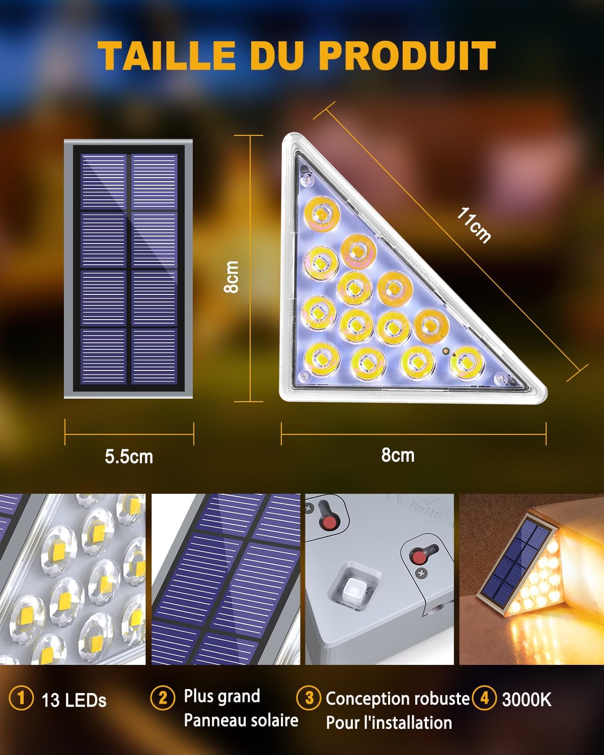 Bellanny Lampe Solaire Extérieur: 6 Lampes LED, IP65 Étanche, 8h Autonomie - Image détaillée