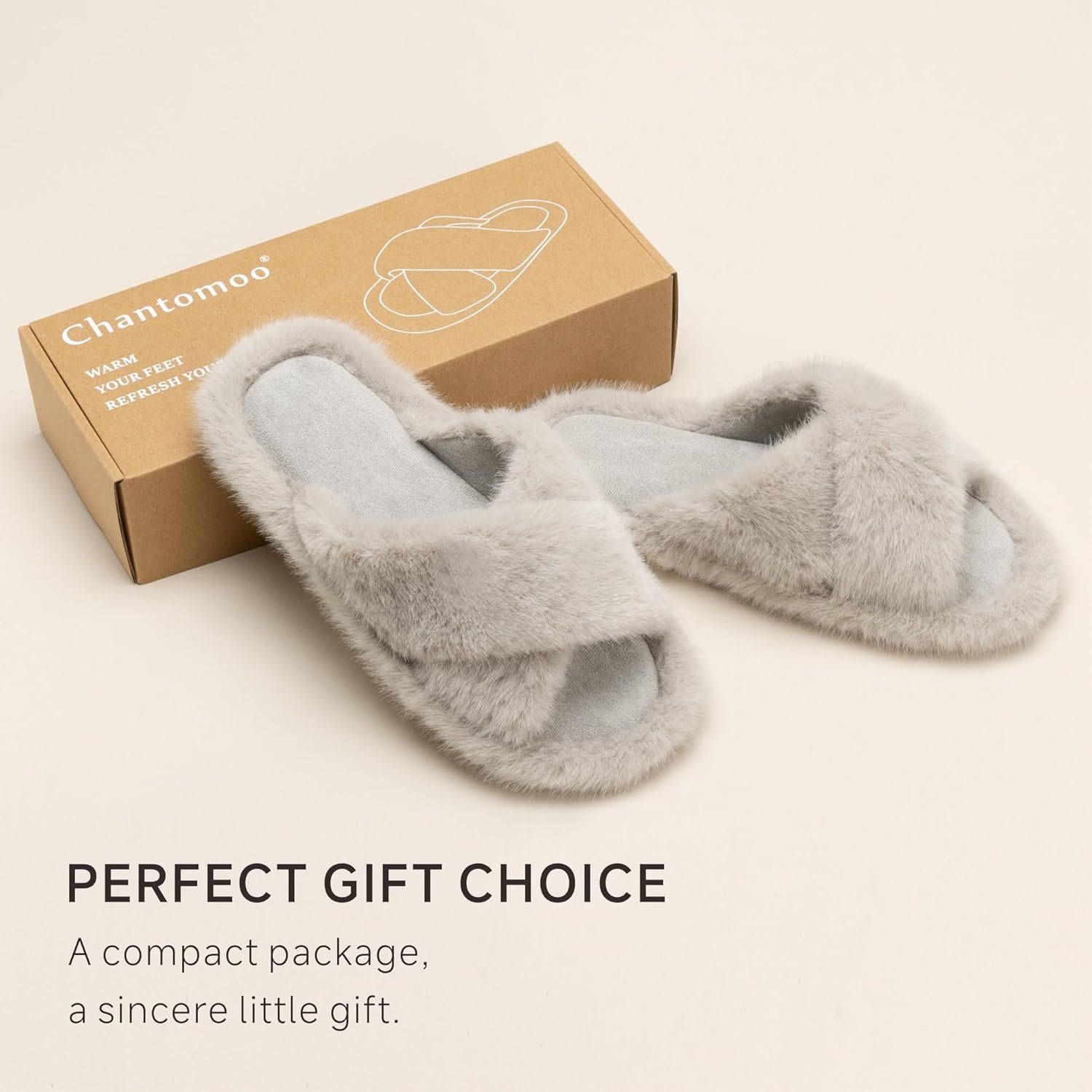Chantomoo Womens Slippers Memory Foam Fuzzy Cross Band Faux Fur Slippers for Women Gift - Image 5