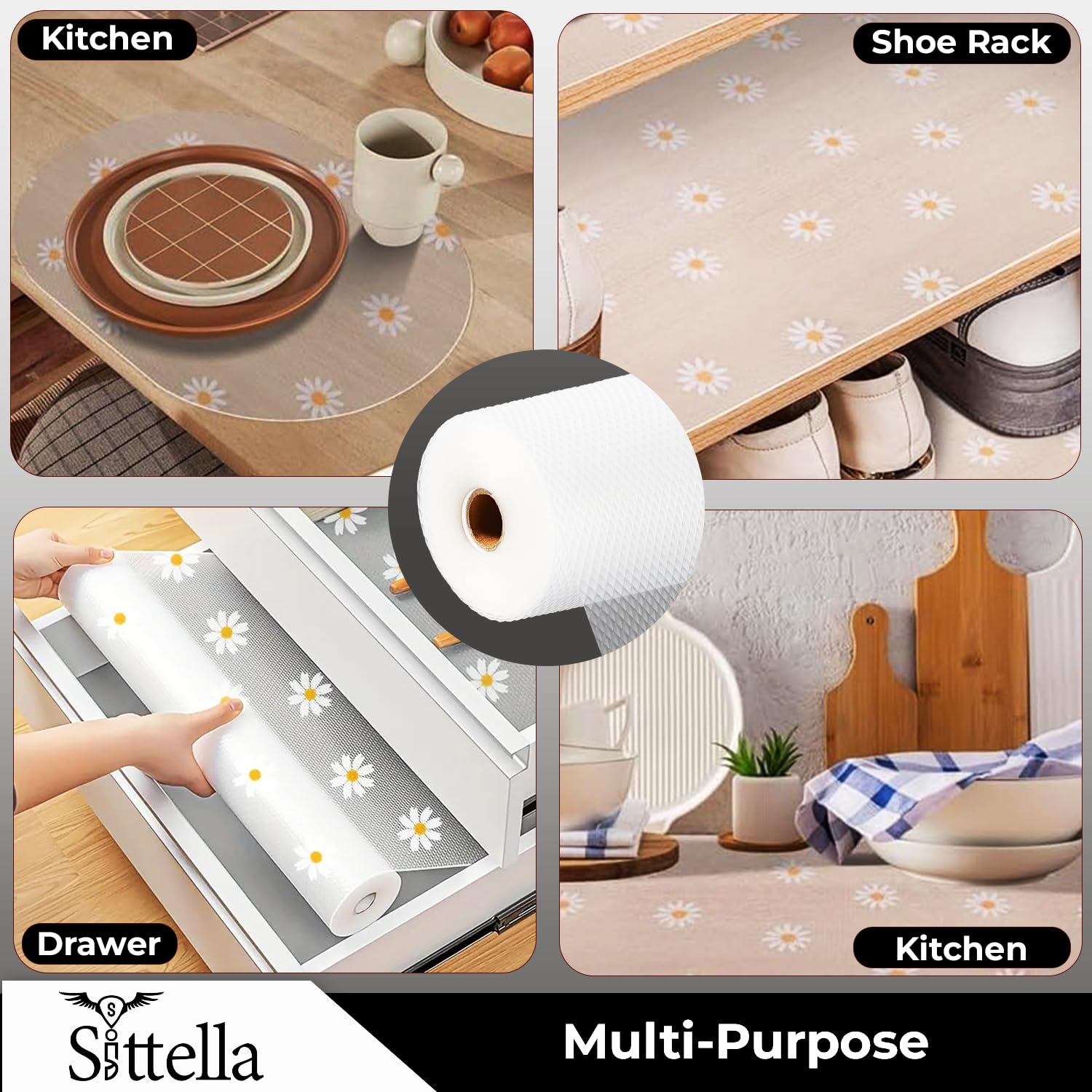 SITTELLA® (45cm x 3m) Food-Grade Anti-Slip Washable Kitchen Drawer & Shelf Liner | Multipurpose Waterproof Fridge, Table & Cabinet Mat | Non-Toxic, Cuttable & Reusable(White -Flower) — Amazon image 8