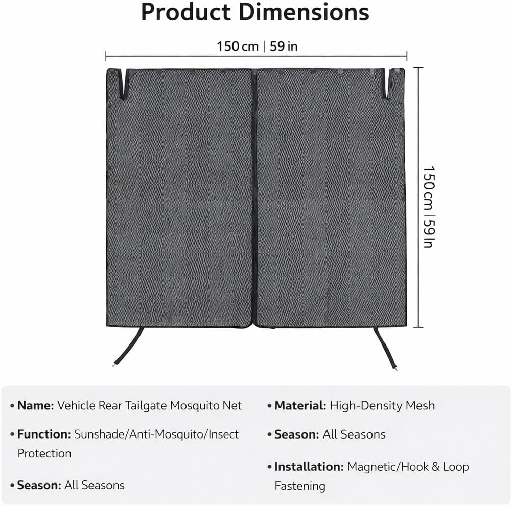 Magnetic Car Tailgate Mesh Screen for Ineos Grenadier 2024 2025, Breathable SUV Rear Door Sunshade with Full-Frame Magnets for Camping, 59x59in