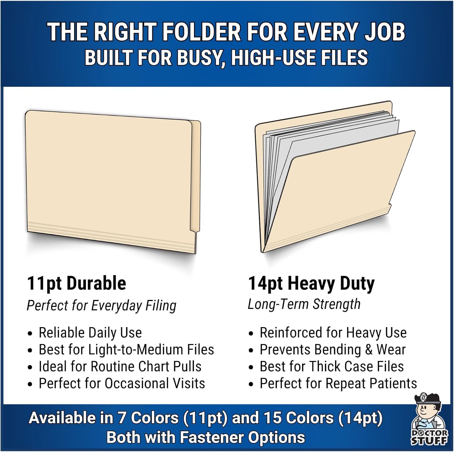 End Tab File Folders for Medical Records, Doctor Stuff, 11pt Manila Reinforced Tab Letter Size USA Made, Box of 100