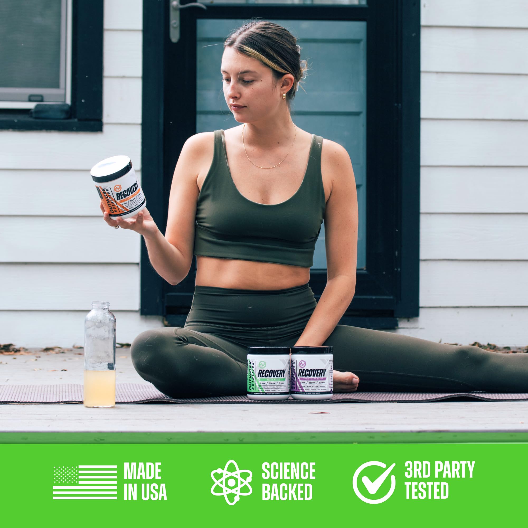Outwork Nutrition Post Workout Recovery Powder - Creatine Monohydrate, KSM-66 Ashwagandha & Tart Cherry - Speeds Recovery, Eases Soreness - Creatine Powder for Men & Women, Green Apple, 240 Gr — Amazon image 6