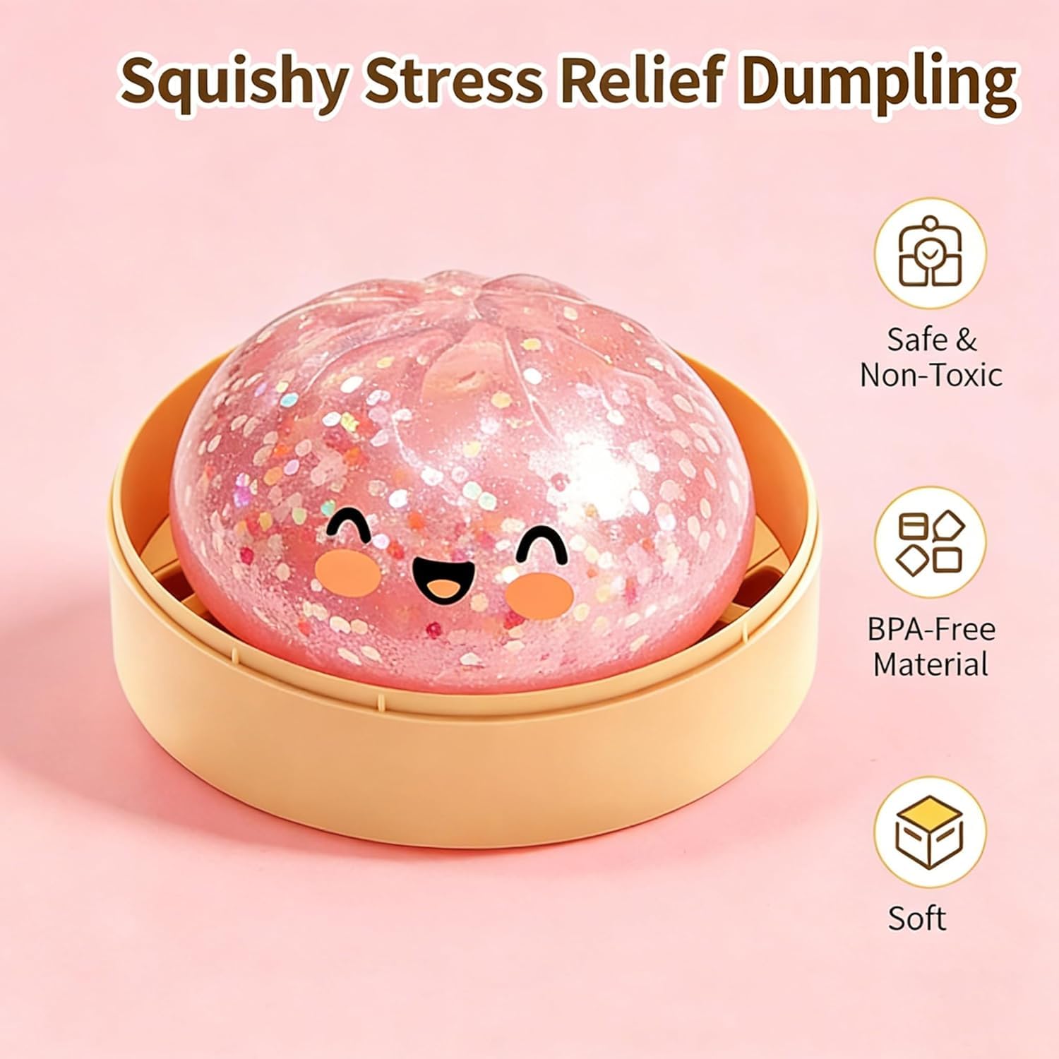 Glitter Dumpling Squishy, Squishy dumpling, Colorful Dumplings Stress Fidget, Soft Squeeze Decompression Dough - Image 4
