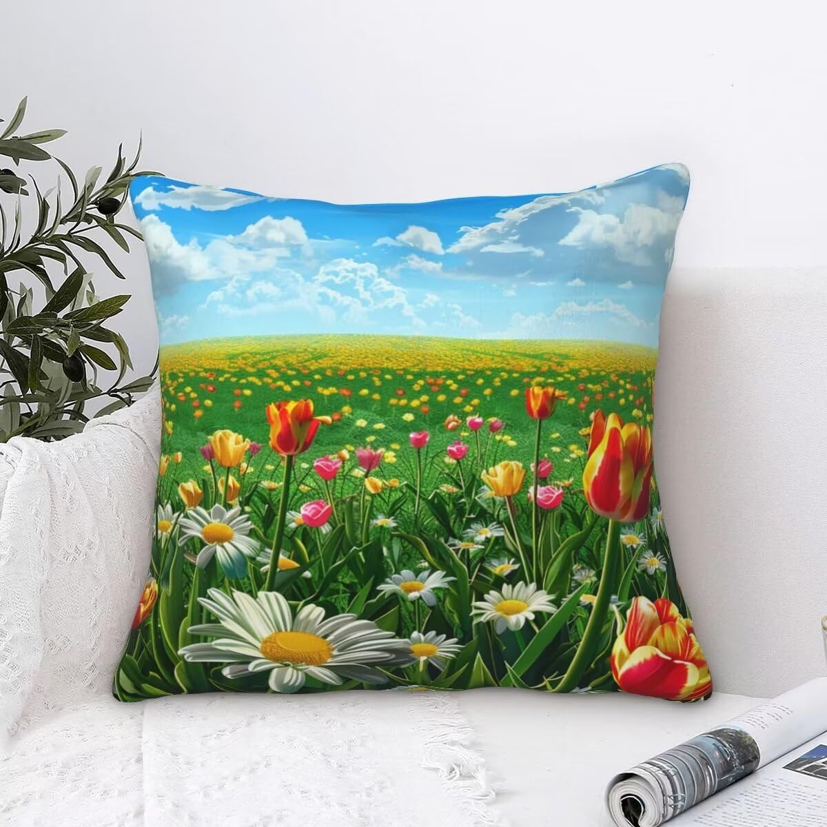 Fundas Cojines 60x60 cm, Terciopelo Funda Cojines Granja De Flores, 2 Piezas Fundas de Cojines Suave Cojines para Sofa, Funda de Almohada Paisajismo Cojines para Sala Sofá Cama Decoración Hogar -TR41