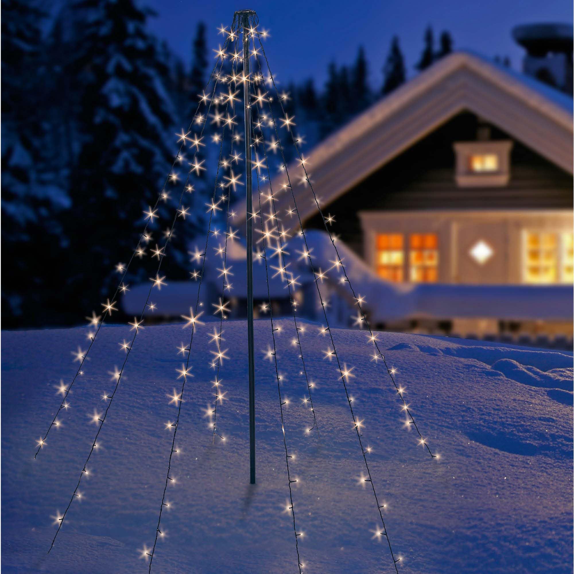 hellum LED Lichterkette Weihnachtsbaum Quick Lights, Weihnachtsbaum Beleuchtung mit Ring und 10 Strängen, 250 LEDs, beleuchtete Länge 2,50m, warmweiß, für außen, Dekorationsbeleuchtung <59 lm 577914
