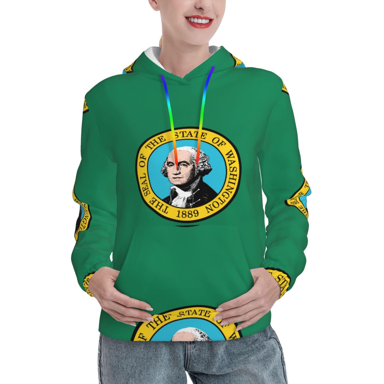 Sweat à capuche imprimé drapeau Washington pull extensible mode femme - 8