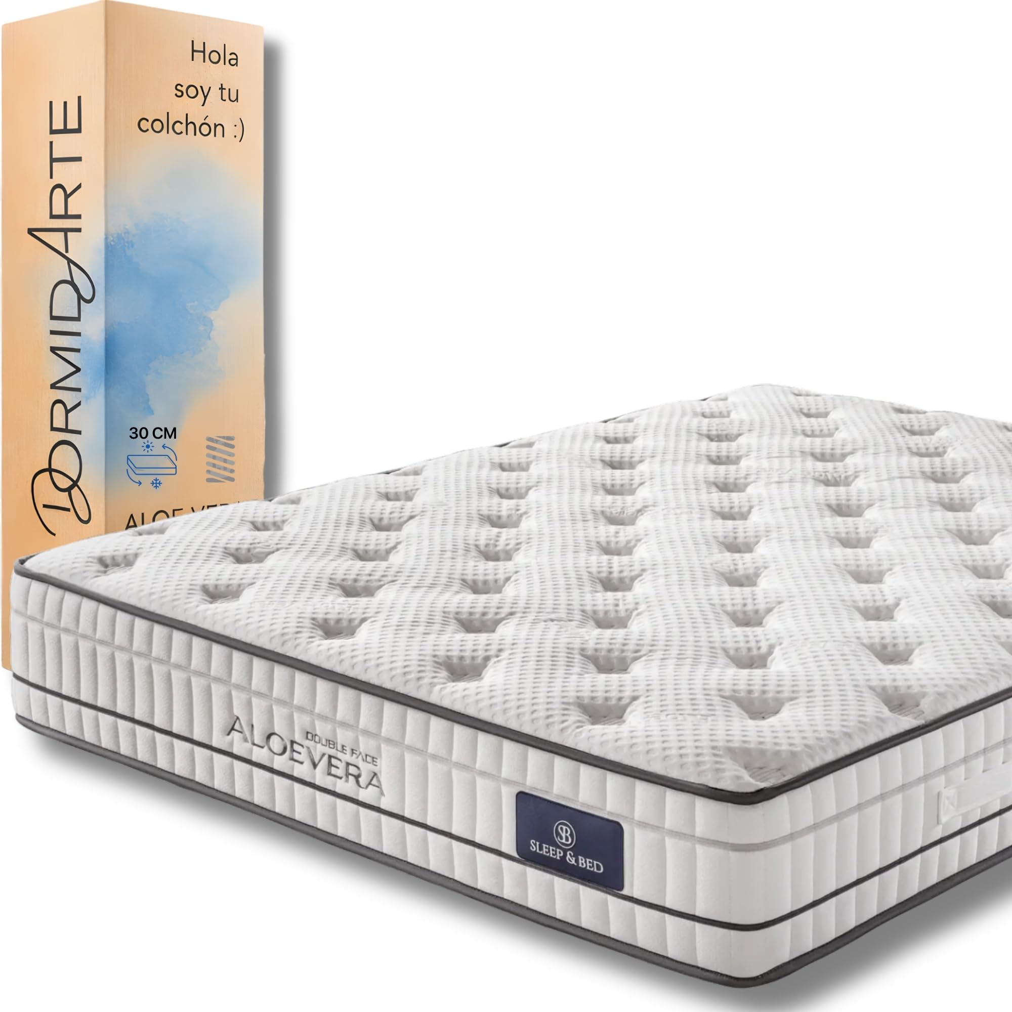 Colchón 150 x 190 cm Muelles Ensacados – Colchones 150x190 Reversible Doble Cara Firme/Suave – Colchón 150x190 Aloe Vera 30 cm, Firmeza Media Transpirable, Independencia de Lechos
