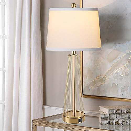 Miniatura 6 de WIHTU Juego de 2 lámparas de mesa, lámparas de noche regulables de 3 vías con puertos de carga USB duales, modernas lámparas de mesa de noche