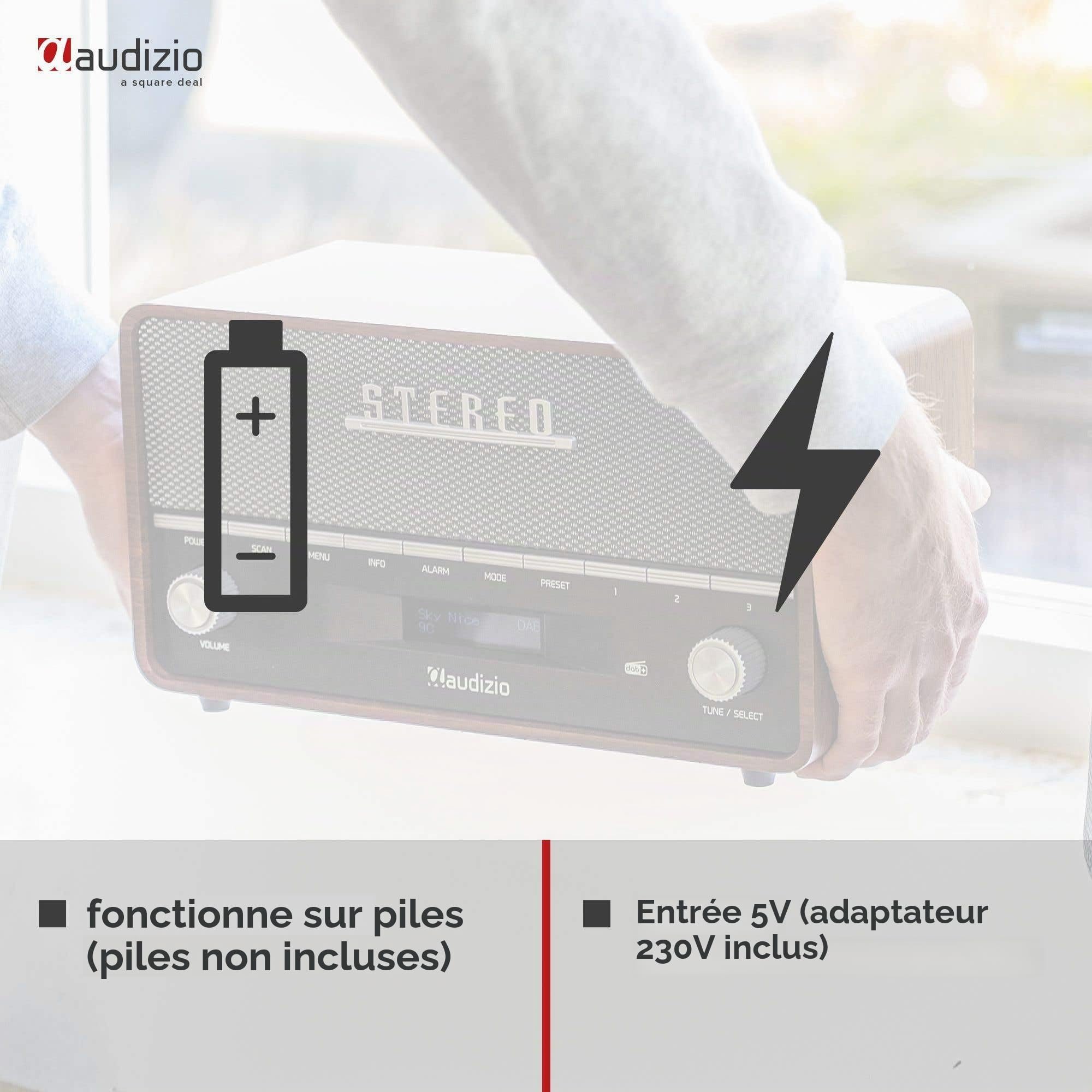 Audizio Corno Radio Dab+ Portable Stéréo 60W - Gris, Fonction Réveil, Streaming Bluetooth, Radio FM, Entrée AUX Jack 3,5mm, 20 Stations Préréglées, Idéal pour Écouter la Radio Partout