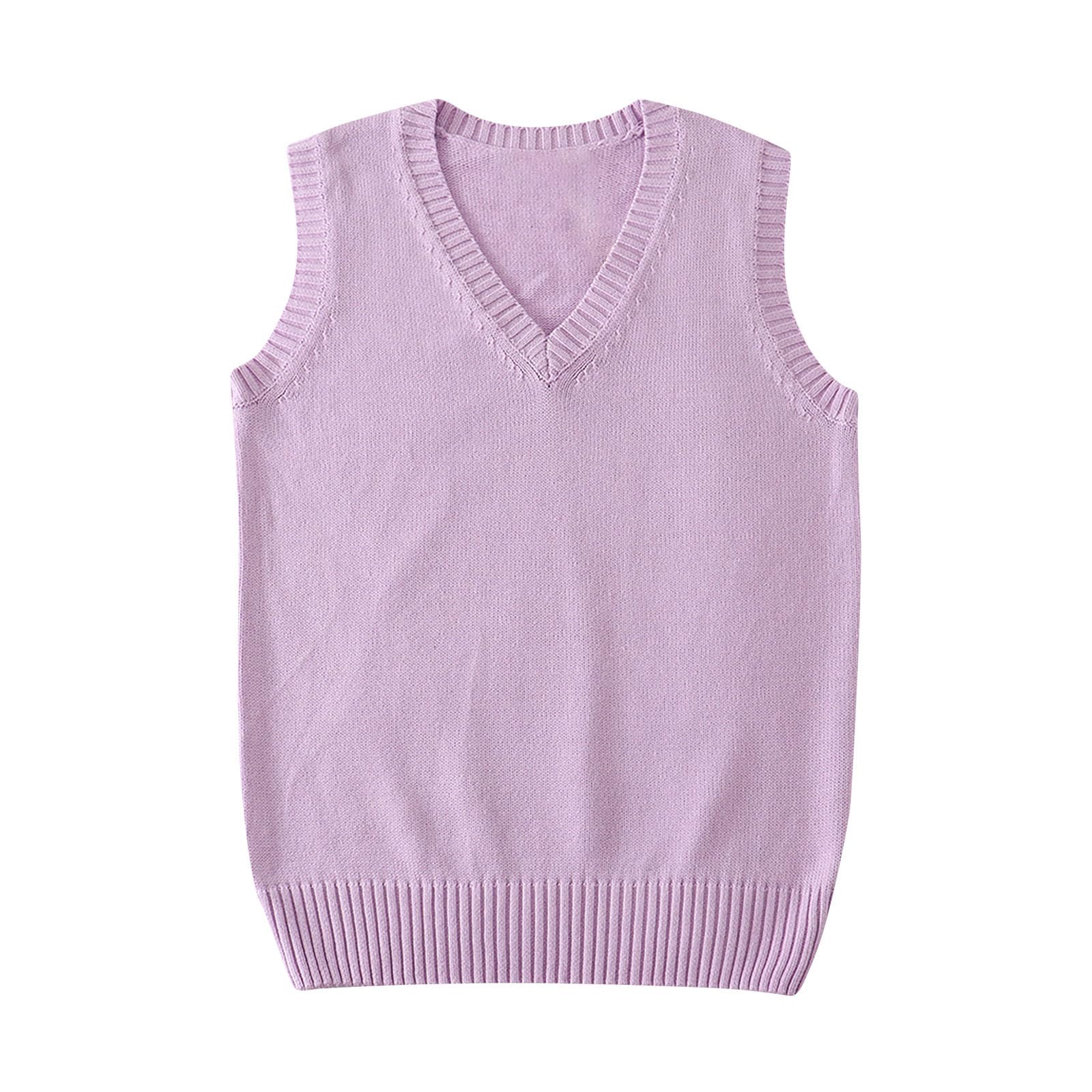 Womens V Neck Sweater Vest Ribbed Knit Casual Sleeveless Loose Fit Pullover Tops Solid Color Casual Fall Clothes