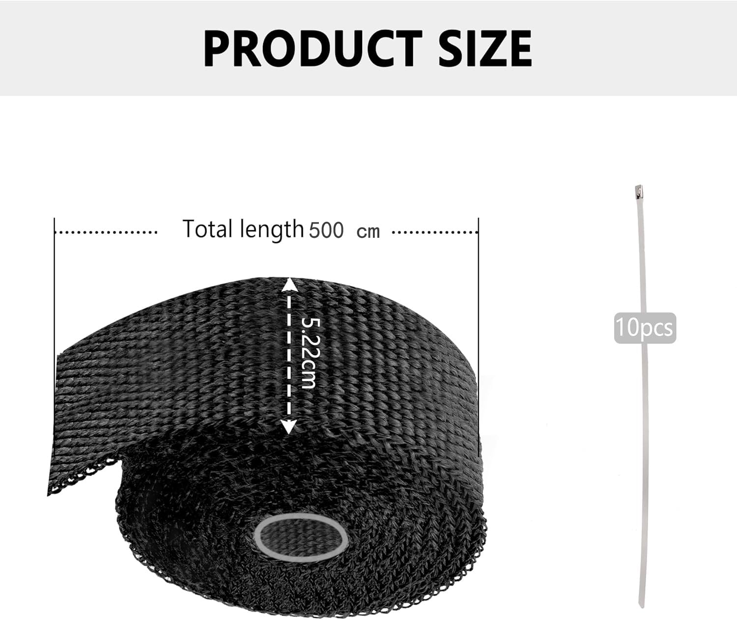 5M Bande Thermique Echappement avec 10 Fermetures à Glissière en Inox,Fibre de Verre Bande Thermique pour Tuyaux D'échappement,Universel Scotch Thermique Accessoire Voiture