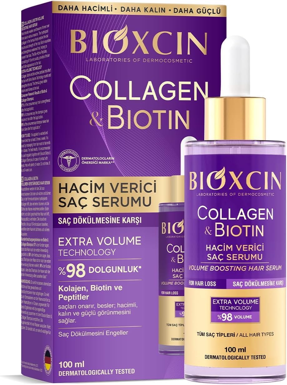 BIOXCIN Sérum capillaire anti-chute - Sérum Collagène & Biotine pour cheveux fins et fins, plus de volume & structure capillaire plus forte, avec BioComplex B11, soin du cuir chevelu sans rinçage 100