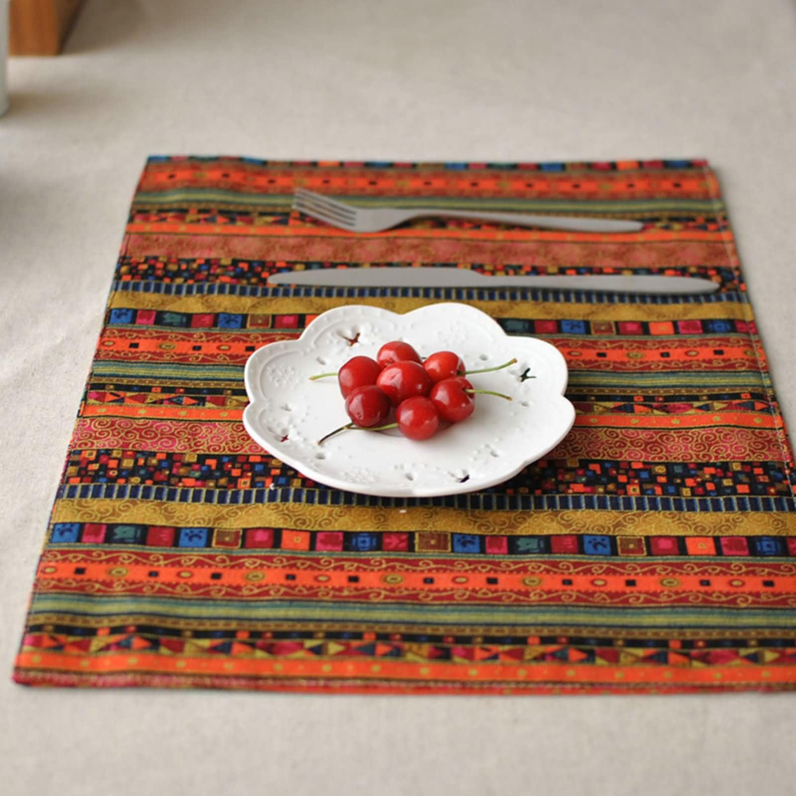 8Pièces Napperon Table Salle a Manger, 30 x 40 CM Tapis de Table Antidérapant Salon Orange, Style Ethnique avec Motif Rayures