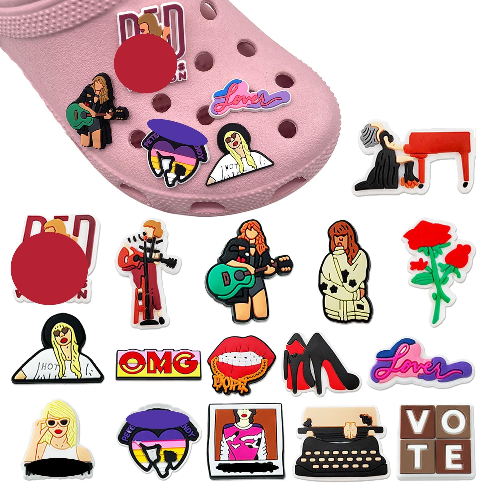 16PCS Shoe Charms, Singer Shoe Decoration, Singer Shoe Accessories, Pins for Adults Teens Kids Cartoon Bracelet Wristband Accessories Birthday Christmas Party Gift