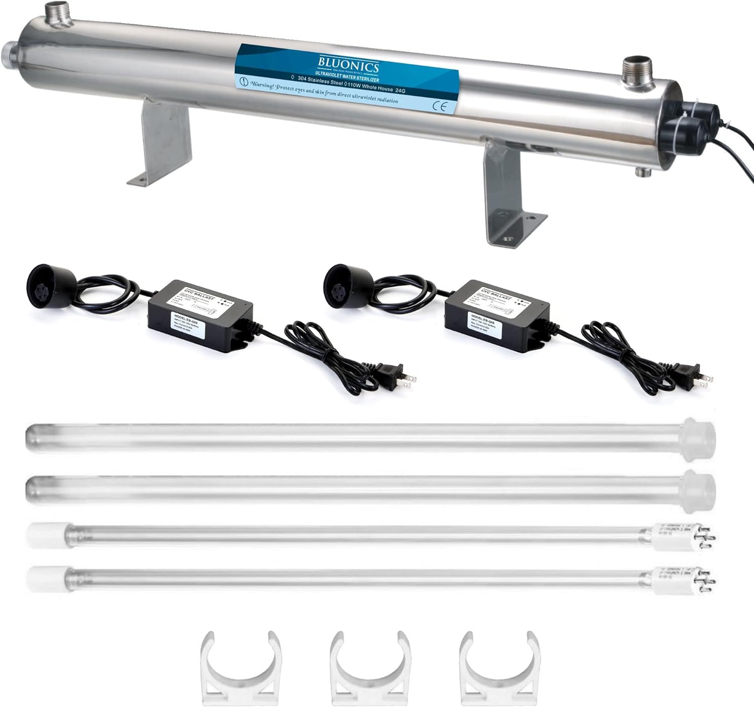 Bluonics Complete Well Water Whole House Water Filtration System 3-Stage with 110W UV 24GPM and One Extra Filters Sets, Activated Carbon Block, Sediment 20mic and 5mic Filters Bluonics Complete Well Water Whole House Water Filtration System 3-Stage with 110W UV 24GPM and One Extra Filters Sets, Activated Carbon Block, Sediment 20mic and 5mic Filters