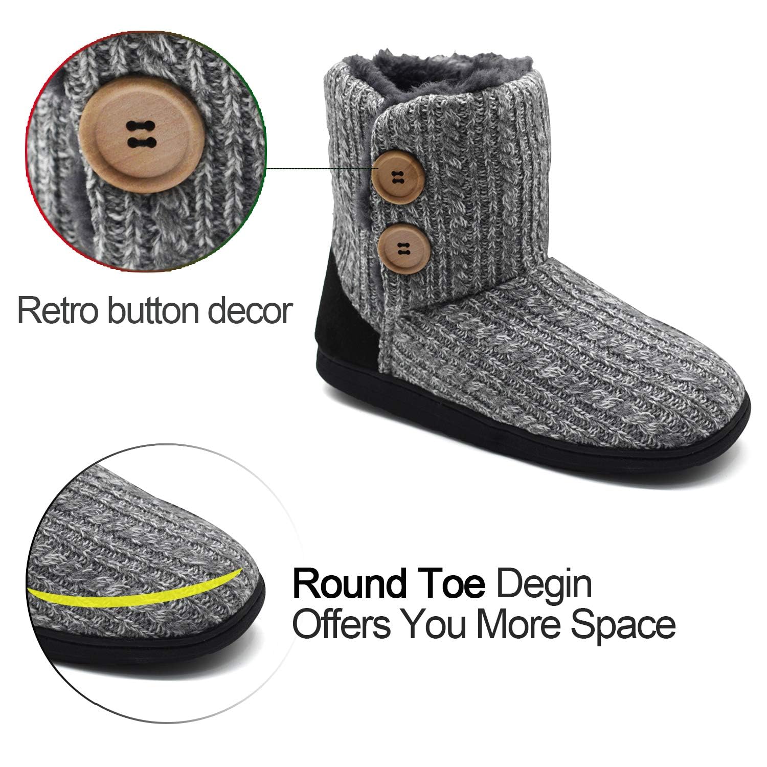 KuaiLu Pantofole Stivaletto Donna Invernali Chiuse a Maglia Stitch Memory Foam Ciabatte Stivaletti Casa Comode Calde Pelose Peluche Pelle Antiscivolo Slippers