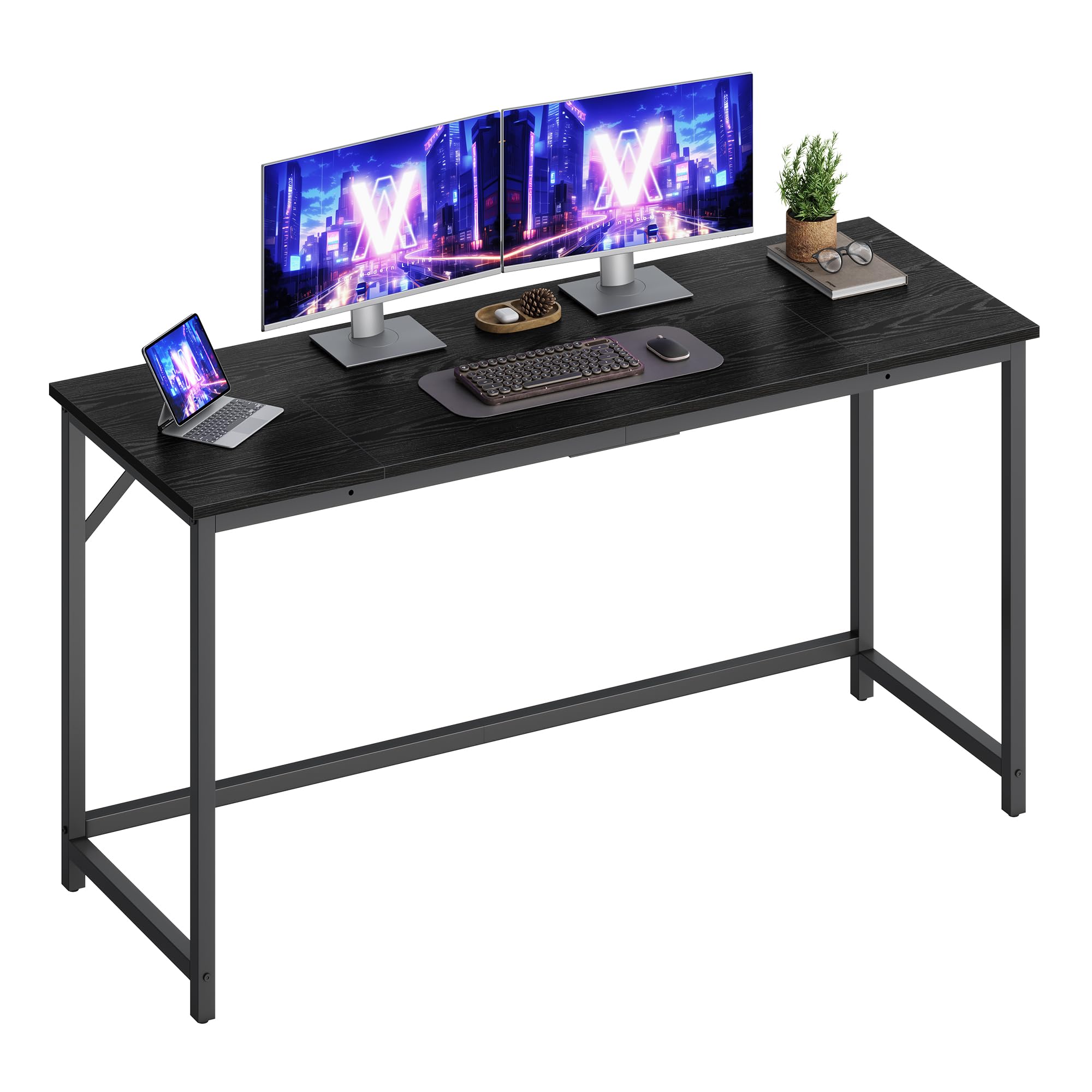 VASAGLE Computer Desk, Office Desk, 140 x 50 x 76 cm, for Study, Bedroom, Living Room, Ebony Black and Ink Black LWD214B101