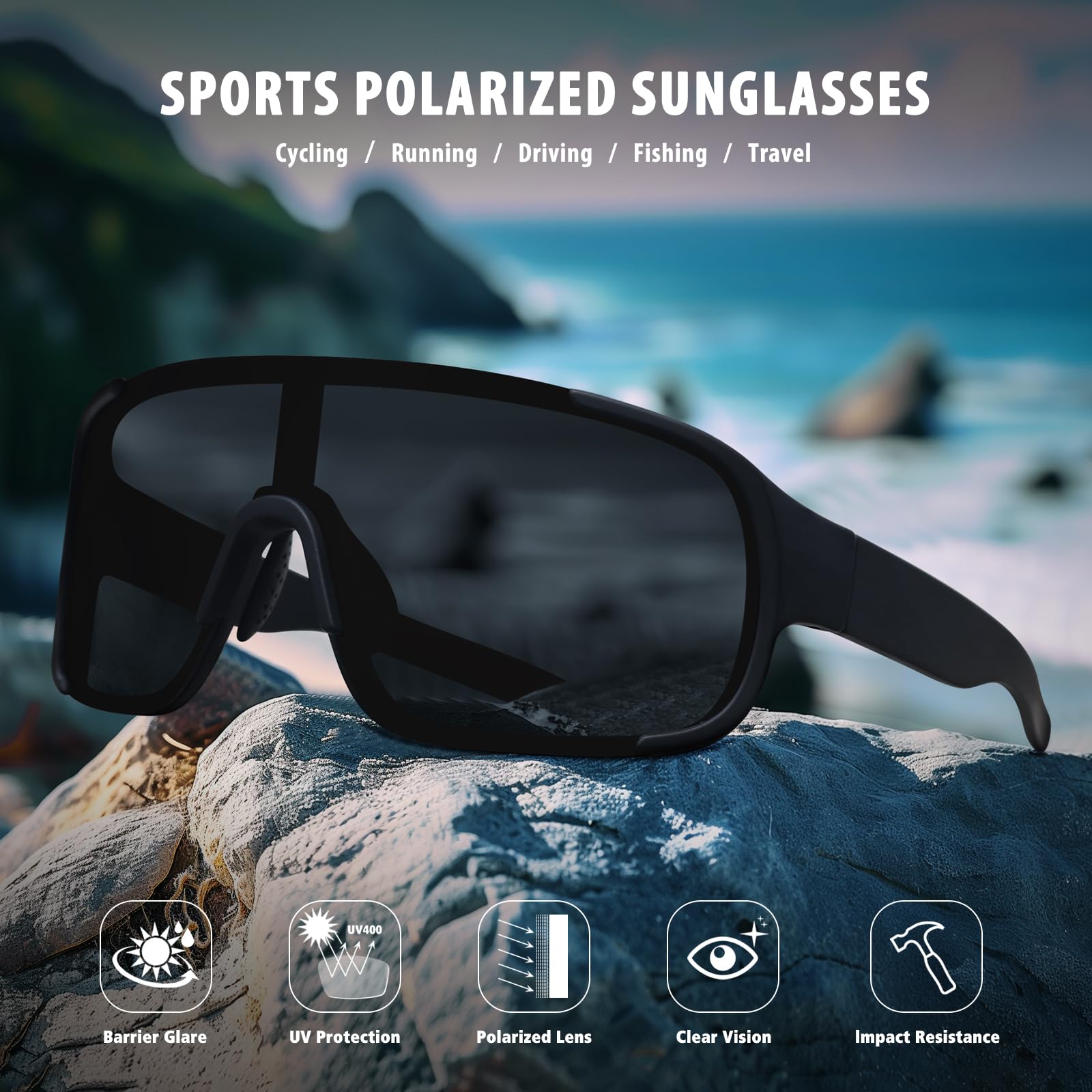 Occhiali da sole polarizzati, ciclismo, sport, occhiali da sole per uomo e donna, protezione UV, pesca, ciclismo, corsa, occhiali da sole avvolgenti