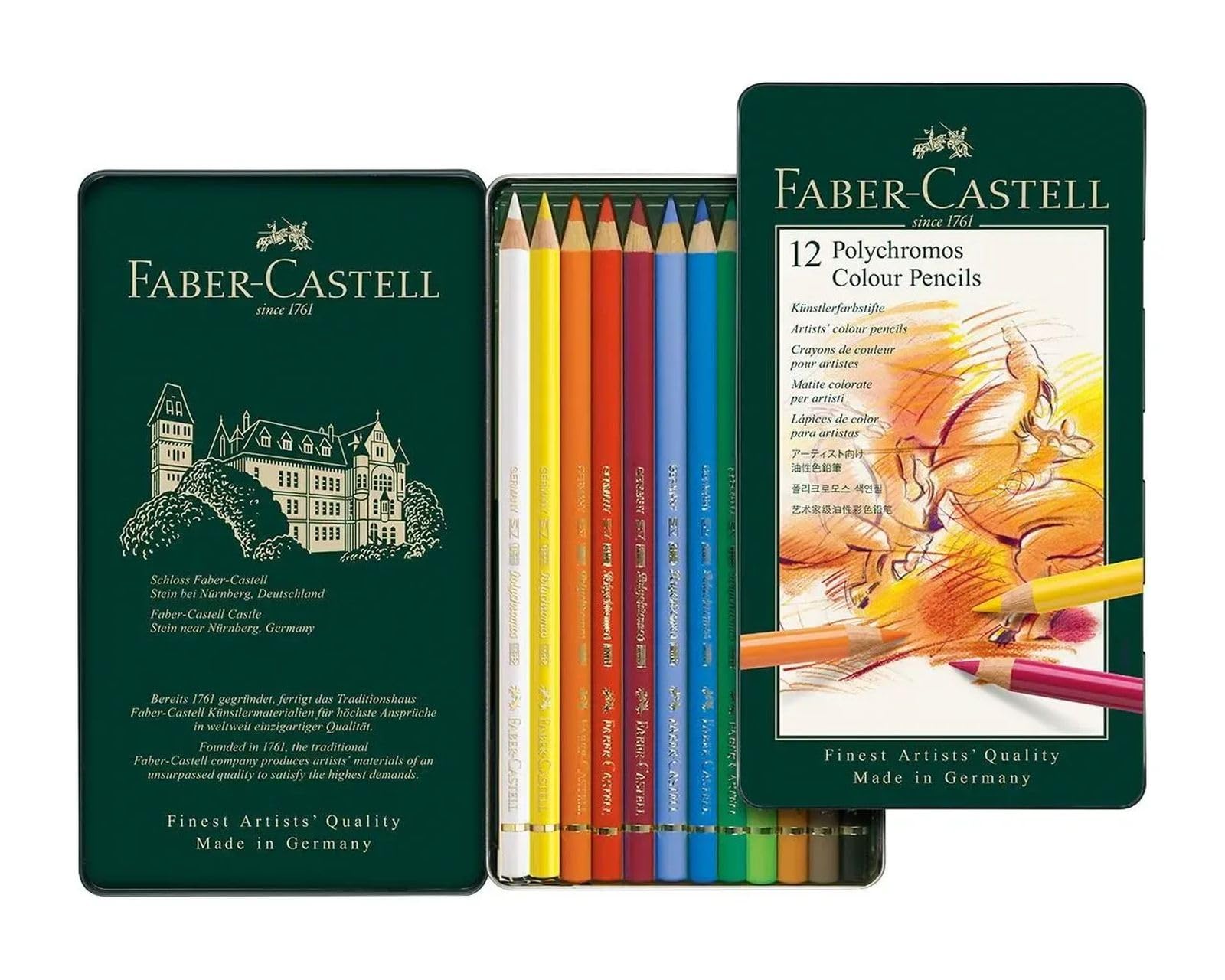 FABER-CASTELL Polychromos coloured pencils, pack of 12, metal case, you will receive 1 pack, package contents: 12 cases.
