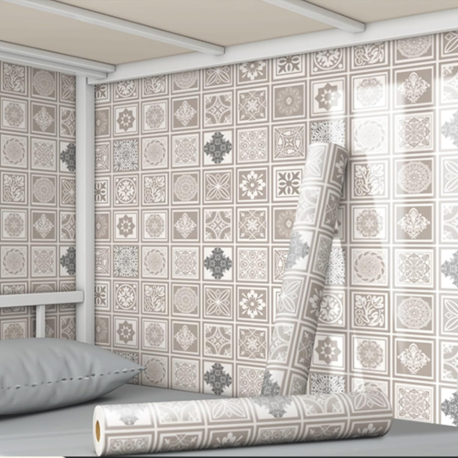 Bohemian Kitchen Wallpaper - Removable Self-Adhesive Wallpaper for Bathroom Cabinets, Drawers, and Cabinets(Khaki,10m)