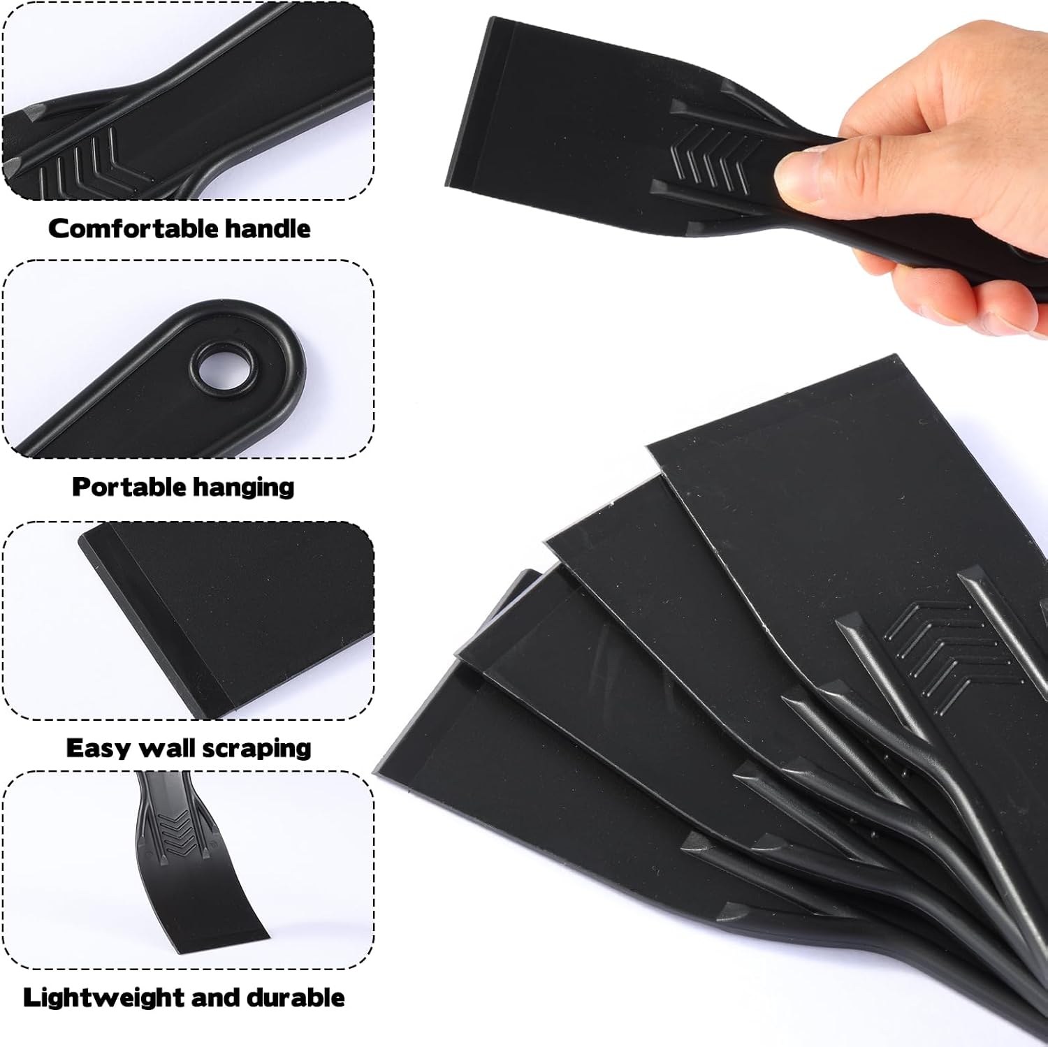 16 Pcs Plastic Putty Knife 2" Black Flexible Putty Knife Scraper Plastic Knives Putty Knife Set for Spackling,Repairing Walls, Removing Wallpaper,Pasting Plaster, Applying Mud