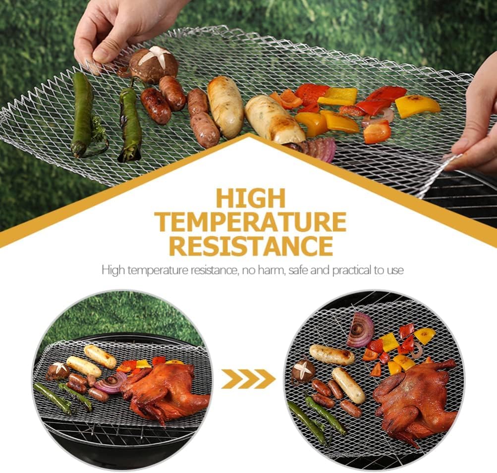 Luxshiny Estera de malla para parrilla de barbacoa: 10 piezas desechables de aluminio para parrilla, sartenes de red antiadherentes, rejillas de cocina, herramientas para hornear para acampar al aire