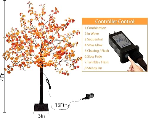 Miniatura 9 de Agusbagli Árbol de eucalipto iluminado con 240 luces LED de 6 pies, árbol de otoño artificial con 575 hojas, temporizador, 8 modos de luces