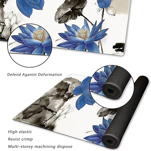 Vista 18 de ARTSO Alfombrilla de escritorio grande negra, alfombrilla de mouse para juegos XXL, alfombrilla de escritorio antideslizante con base de goma, Flor
