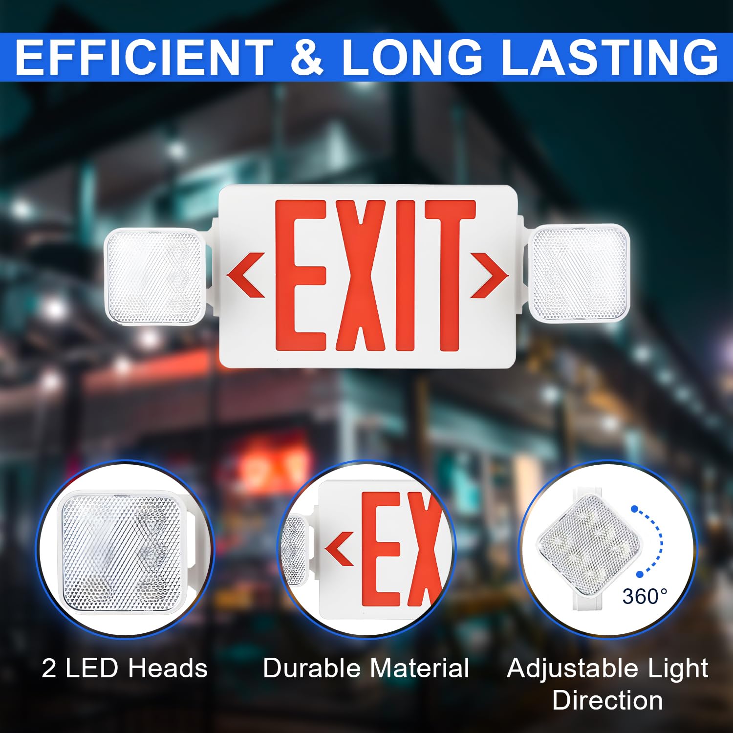 Emergency Light Exit Sign 2pk 6 Volt 45ah Rechargeable Two Head LED